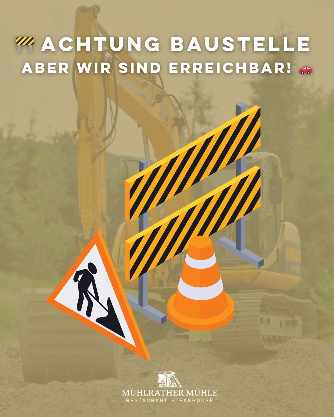 🚧 Achtung Baustelle – aber wir sind erreichbar! 🚗
ㅤ
Die Zufahrt zur Mühlrather Mühle ist über Schwalmtal-Amern weiterhin frei!
Bitte folgt der Umleitung – und freut euch auf ein kulinarisches Erlebnis mit herbstlichem Wildgulasch & mehr. 🍷🍂
ㅤ
Danke für euer Verständnis – wir freuen uns auf euren Besuch!
👉 Reservierung empfohlen!
ㅤ
#MühlratherMühle #ZufahrtFrei #SchwalmtalAmern #Baustelleninfo #Herbstgenuss #Wildzeit