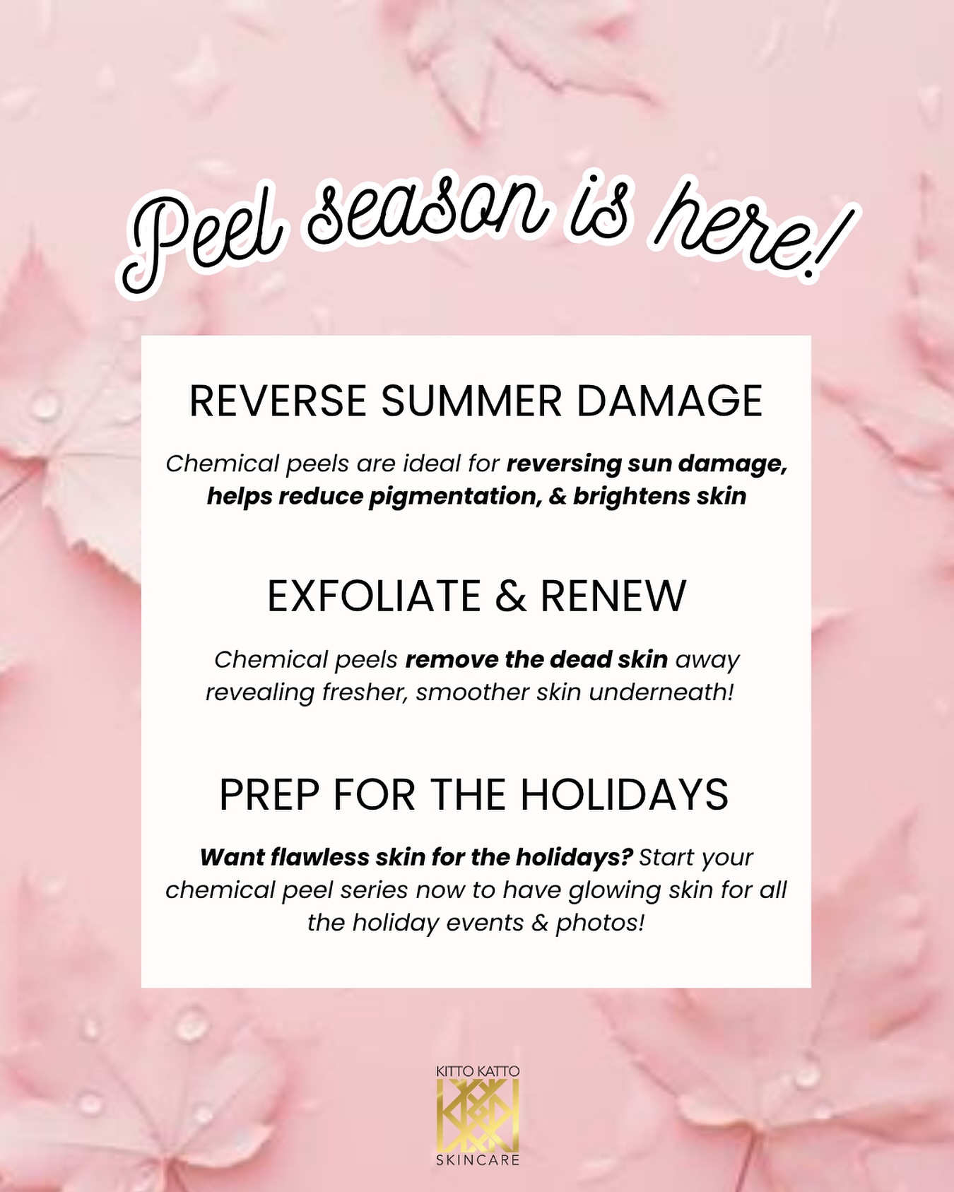 Fall & winter are the perfect seasons for chemical peels ๐
With less sun exposure your skin has time to truly heal and reveal fresh, glowing, rejuvenated skin
#peelseason #skincaretips #glowyskin #denveresthetician #denvermedspa #medspa #estheticianlife #esthetician