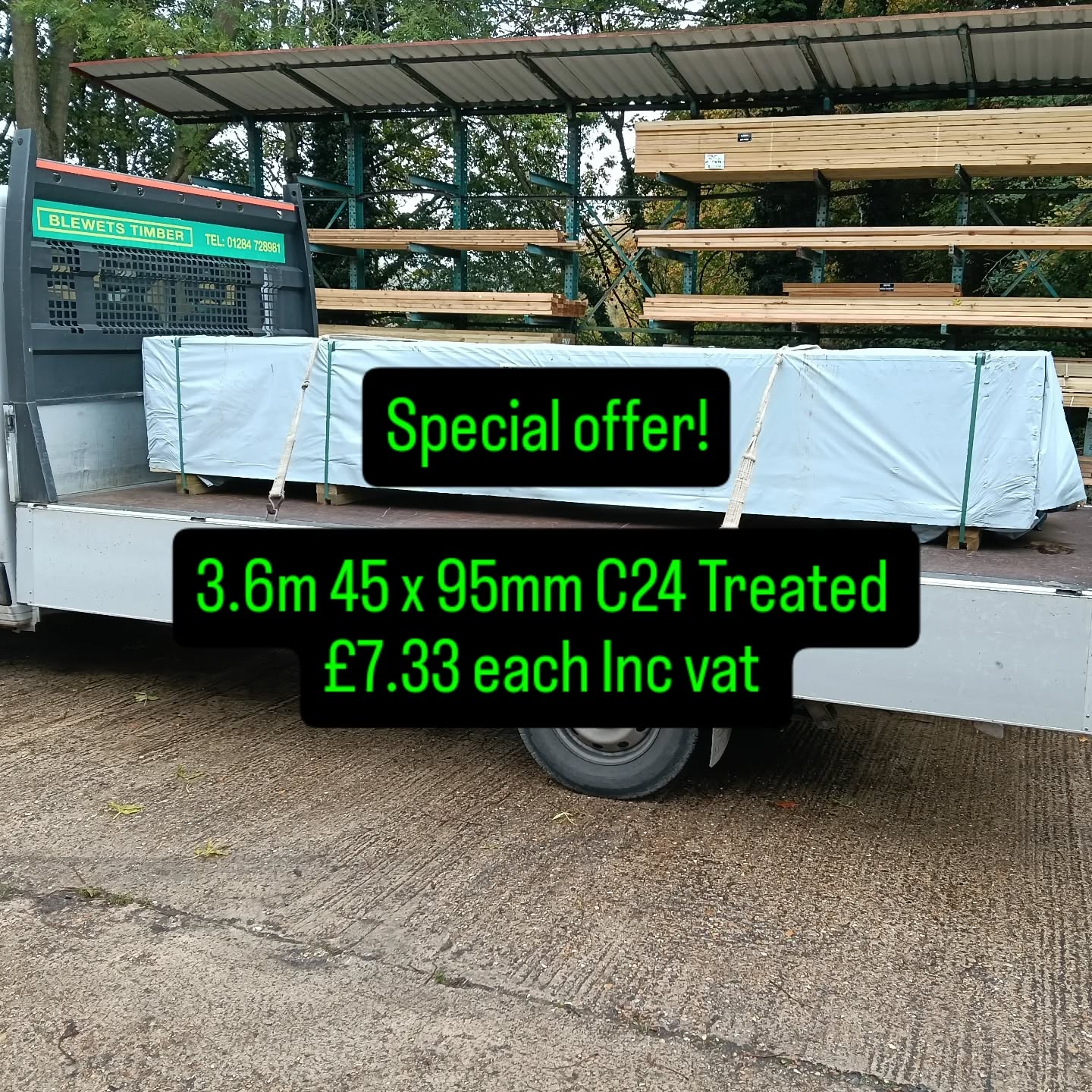 Just collected a pack of 3.6m 45 x 95mm treated from our friends at @anglonorden . Pop in and collect or take advantage of our free delivery service.
#timber
#freedelivery
#blewetstimber