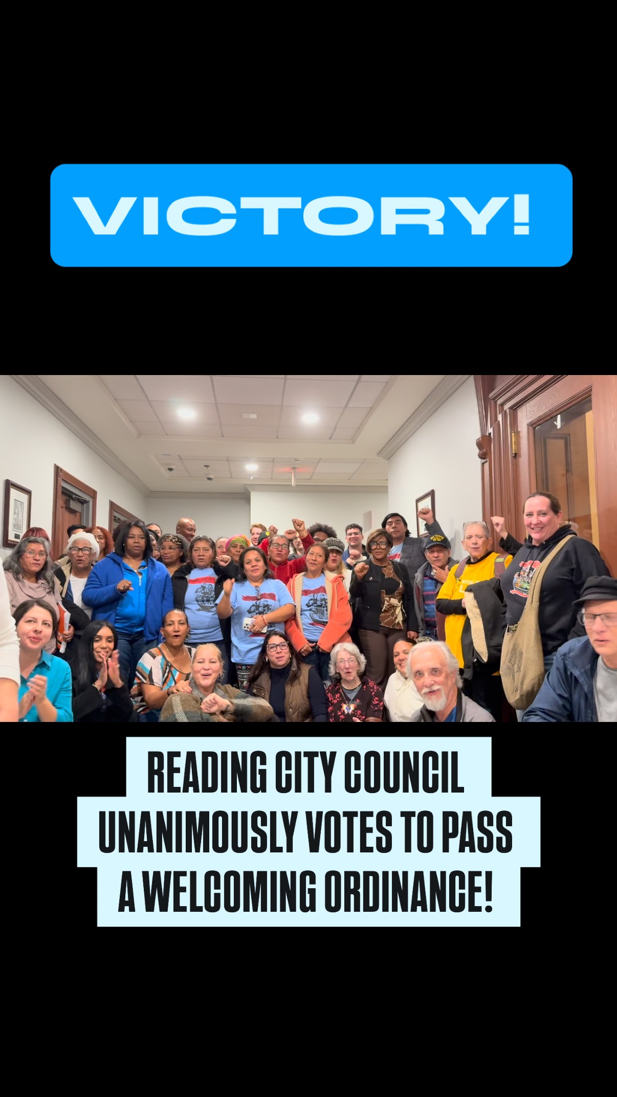 VICTORY! Tonight, following months of advocacy from Make the Road PA, Berks Stands Up, Bring the Change, and the ACLU of PA, Reading City Council voted unanimously to approve a Welcoming City ordinance. The moment we are in calls for urgency and concrete action - and tonight, we watched Reading City Council answer that call.