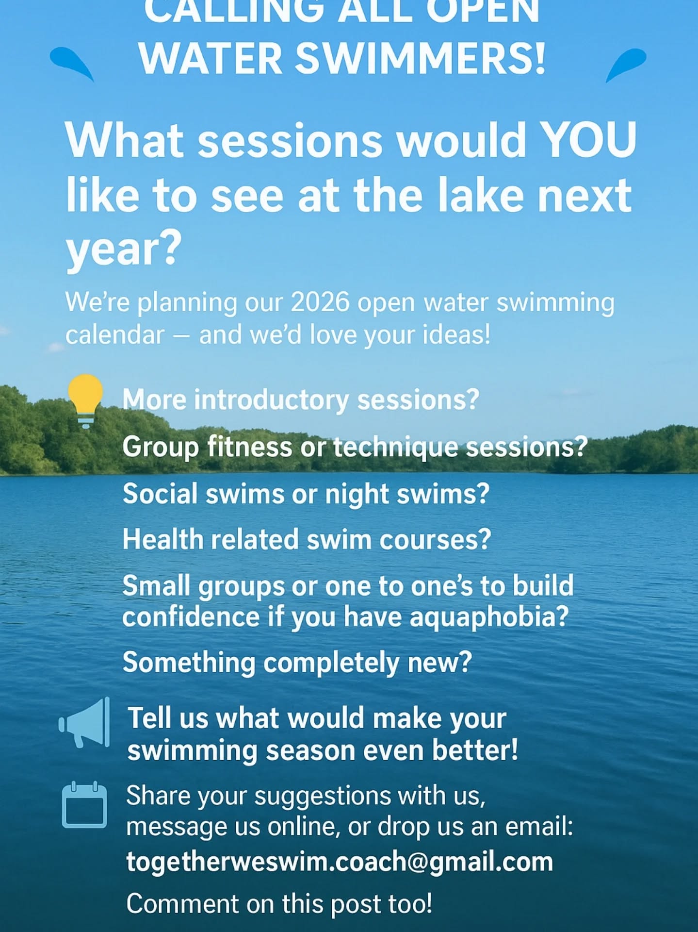 Good morning swimmers!
We are planning our swim programme for 2026 at Burton Farm Cafe , and expanding our sessions, we need your ideas too. We would love you to share your ideas with us . Pop your comments on this post or message me 😊 Thank you !