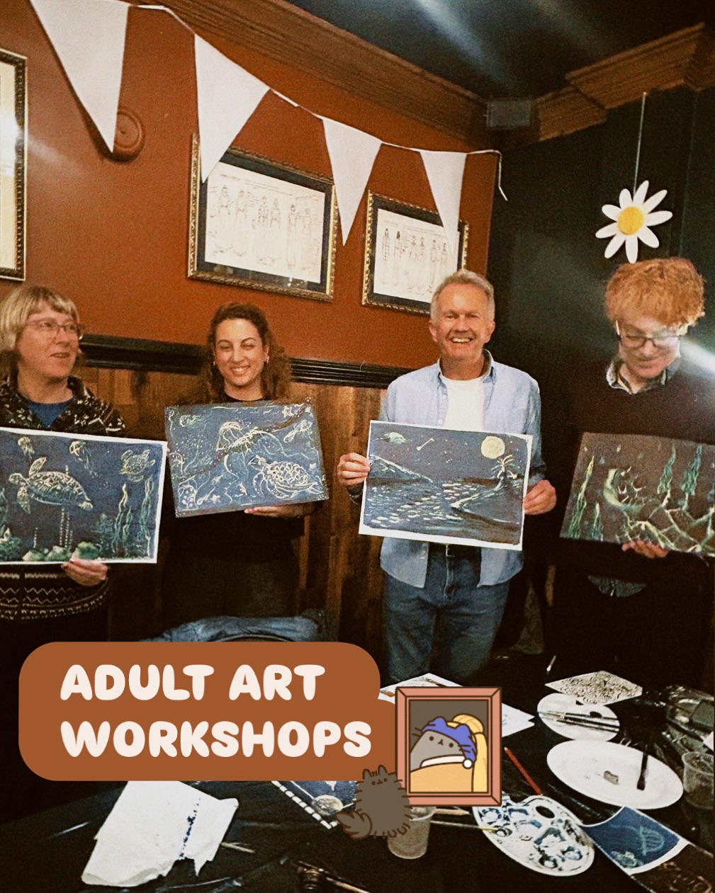 🌊🎨 What a lovely evening at our monthly RTSY adult art workshop! We went under the ocean this time — looking at turtles floating gently through the sea and exploring line, shape, form, pattern and detail. 🐢💙
Everyone got hands-on experimenting with Quink ink and Milton (yes, the cleaning stuff — and yes, it actually looks amazing!). From warm-up sketches to final pieces, the results were full of texture, movement and creativity. ✨
A super fun, relaxing evening — thank you to everyone who joined us! 💛
@robinhoodbotanybay
#enfield #londonart
