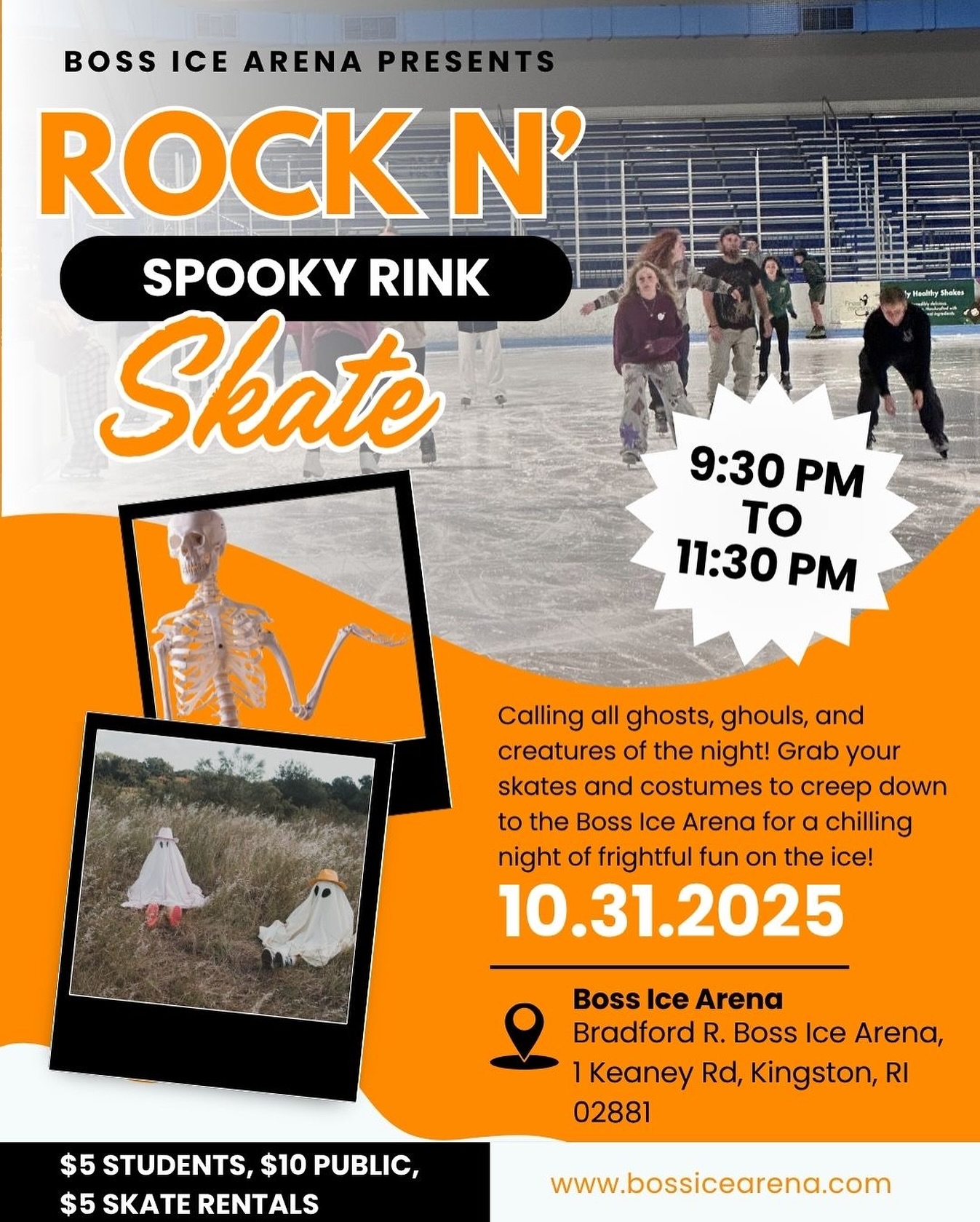 Come on down to Boss Ice Arena this Friday after trick or treating for our spooky Rock N Skate! 🎃Wear your best costume, most creative costume will win 1 month of free skating in December 🎟️ 🏆 9:30-11:30, see you there 👻