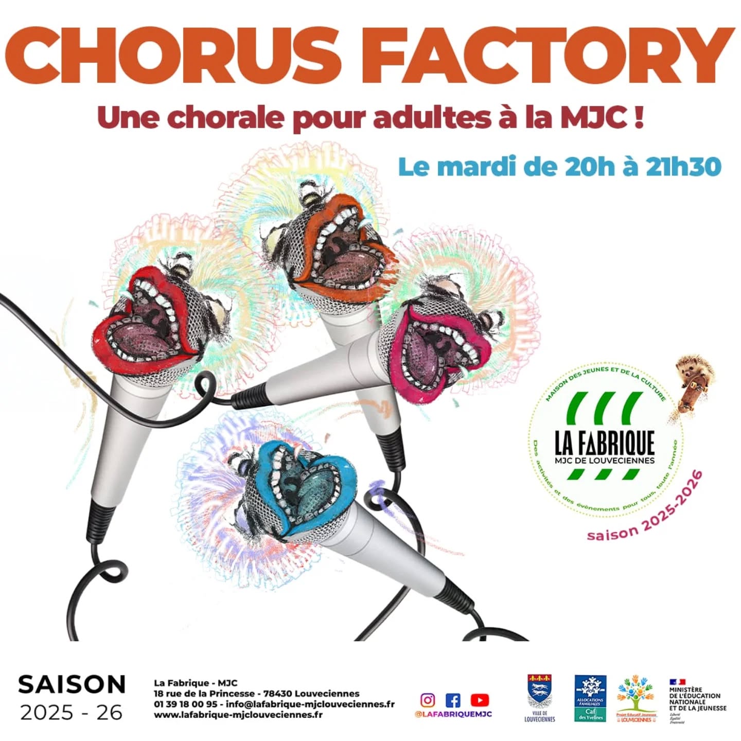 Il reste de la place à la chorale pour adultes de la mjc. N'hésitez pas à venir essayer peu importe votre niveau en chant. Cet atelier se tient à la mjc tout les mardi entre 20h et 21h30. 🎤🎵
(Exceptionnellement, le cours a lieu mercredi la semaine prochaine)