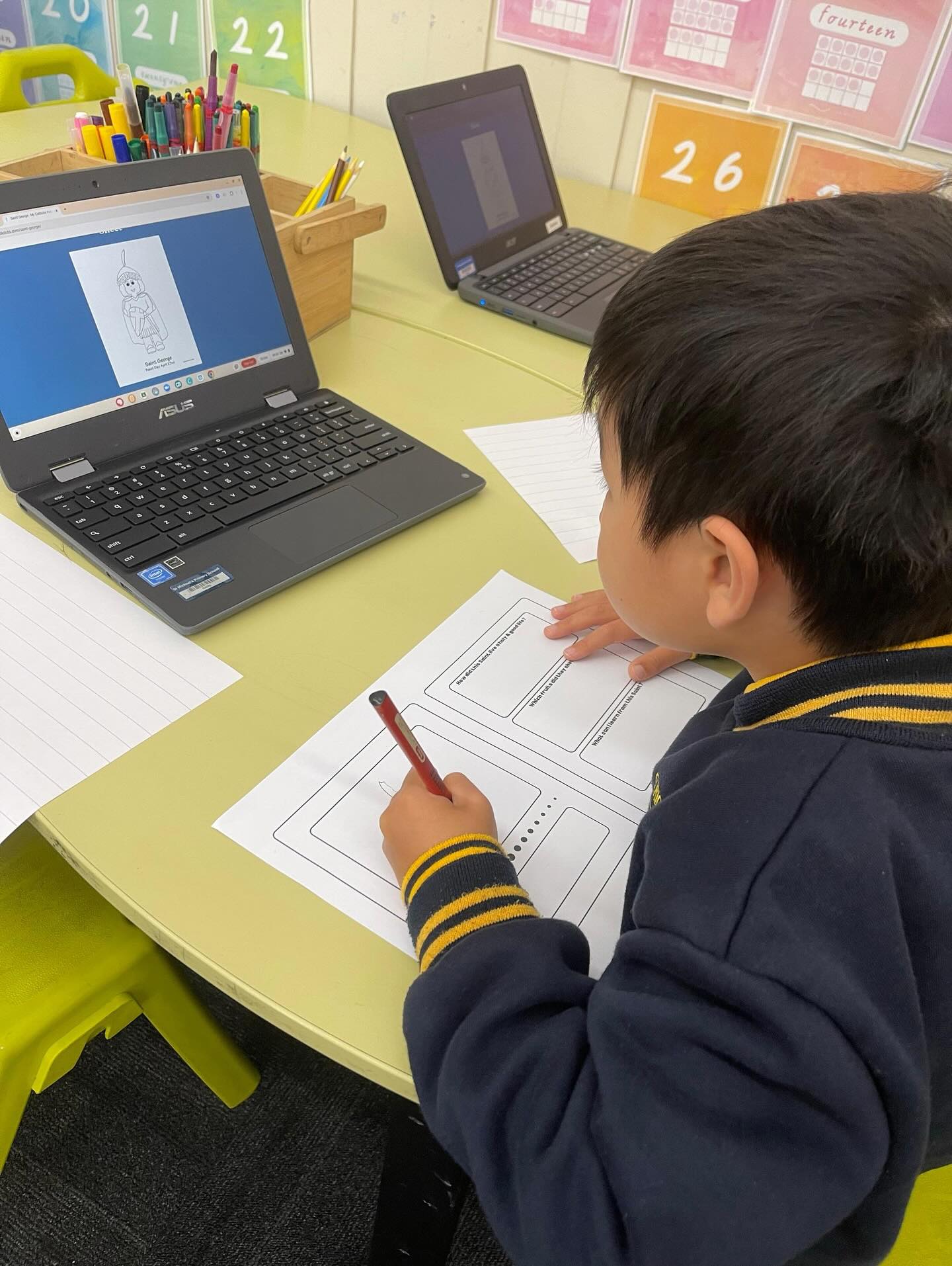 Last week the 1/2 students learnt about All Hallows’ Eve, All Saints’ Day, and All Souls’ Day — three significant days in the Catholic Church.
They shared thoughtful and inquisitive questions, especially about ways we can get to heaven. 😇
Afterwards, the students had the option to research a chosen saint, colour in a saint picture, create a halo or play ‘Saint Says’.