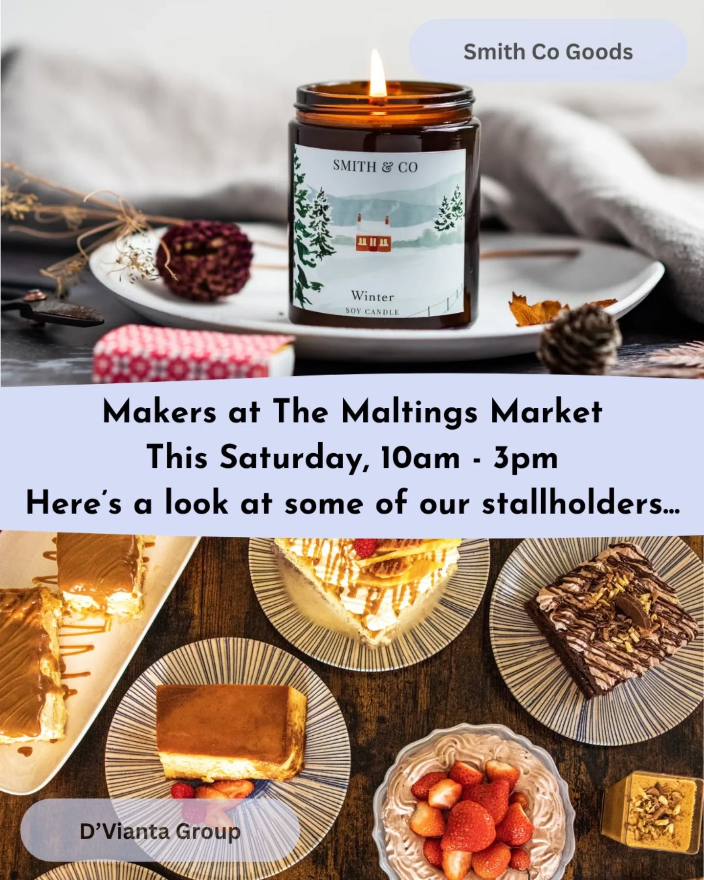 It's tomorrow! Doors will open for our penultimate market of the year this Saturday at 10am. We have a wonderful lineup of local handmade businesses and would love to see you!
Scroll for a little peek at some of our stalls.
Open 10 - 3 in Great Dunmow Maltings.