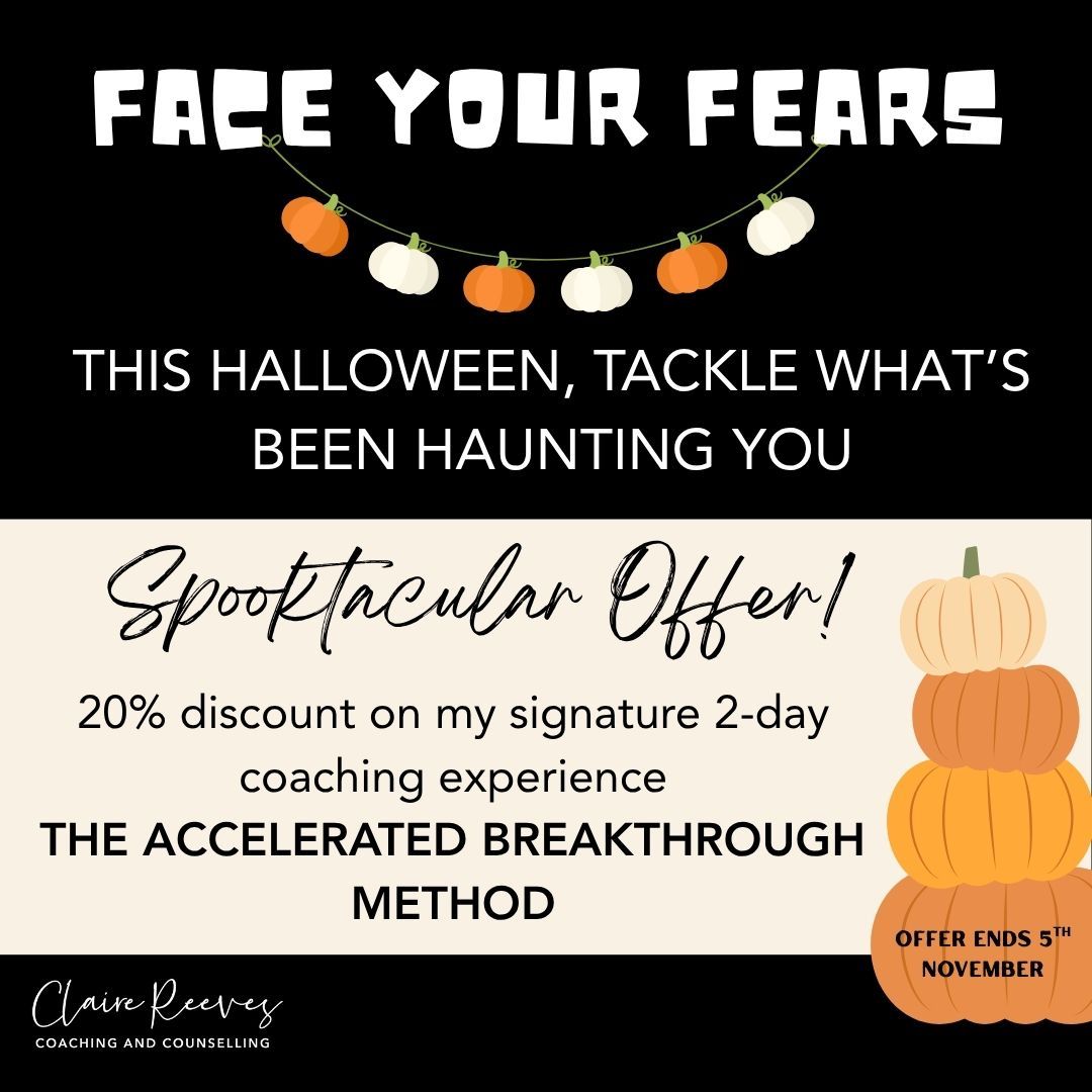 Let’s be honest…
Some of the scariest things in life aren’t ghosts, goblins, or things that go bump in the night -
they’re the thoughts that whisper,
😔You’re not good enough.
😔You’ll let them down.
😔You can’t slow down.
😔You don't matter.
If you’ve been haunted by self-doubt, anxiety, people-pleasing, or burnout - it’s time to stop putting yourself last and start reclaiming your energy, confidence, and sense of purpose.
💥 The Accelerated Breakthrough Method is a powerful 2-day intensive coaching experience for men who are ready to break free from old patterns, start putting themselves first again and create a life, career and relationships that work for you.
In just two days, you’ll:
⚡ Blast away limiting beliefs and fears that have been holding you back
⚡ Reconnect with who you are - not just the role you play
⚡ Learn how to communicate with clarity and confidence
⚡ Redefine what success, self-care, and balance mean for you
No fluff. No B.S. Just honesty, the work, and life-changing results.
🎃 Halloween Offer: 20% off if you enquire before 5th November
Because the only thing scarier than facing your fears… is living the same day over and over again.
👉 Message me or enquire through the website, www.clairereeves.org.uk to grab your spot before this offer disappears into the night.
#halloween #halloweenoffer #coaching #counselling #nlp #hypnotherapy #breakthrough #breakthroughday #stepoutofyourcomfortzone