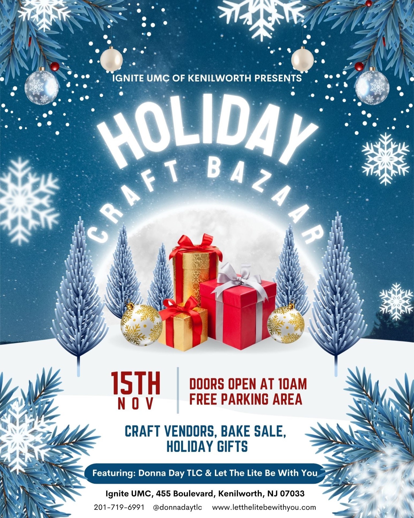 Join Us for the Ignite UMC of Kenilworth Holiday Craft Bazaar!
Discover unique treasures at our festive Holiday Craft Bazaar, hosted by Ignite UMC of Kenilworth! Enjoy a delightful array of craft vendors, a tempting bake sale, exclusive holiday gifts, giveaways, and raffles—all designed to spark your holiday spirit.
Hunt for one-of-a-kind stocking stuffers and gifts your loved ones will cherish. Stop by "Let The Lite Be With You" for beautiful handmade jewelry, fragrant soy candles, and more creative finds.
Unlock inspiration with "Donna Day TLC," offering coaching services and complimentary discovery sessions to support you in creating your best life. Both of these vendors will be featuring exciting giveaways and raffles—don’t miss your chance to win something special!
Swing by, share your dreams with us, and let’s make this holiday season one to remember together! #holidayseason #holidayshoppingtime #holidaygifts #handmadegifts🎁 #soycandles #jewelryaddict #bakedgoods #raffles #giveaways #holidaycheer #holidaybazaar #donnadaytlc #letthelitebewithyou