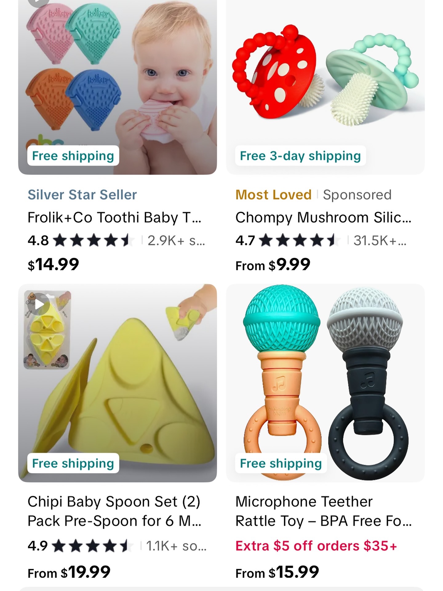 Now available on TikTok Shop! So proud to be next to the some of the best selling items 😎 wish us luck and tell your friends! #babyteether #teether #toys #playpretend #rattletoy #shaker #musicaltoy #microphoneteether