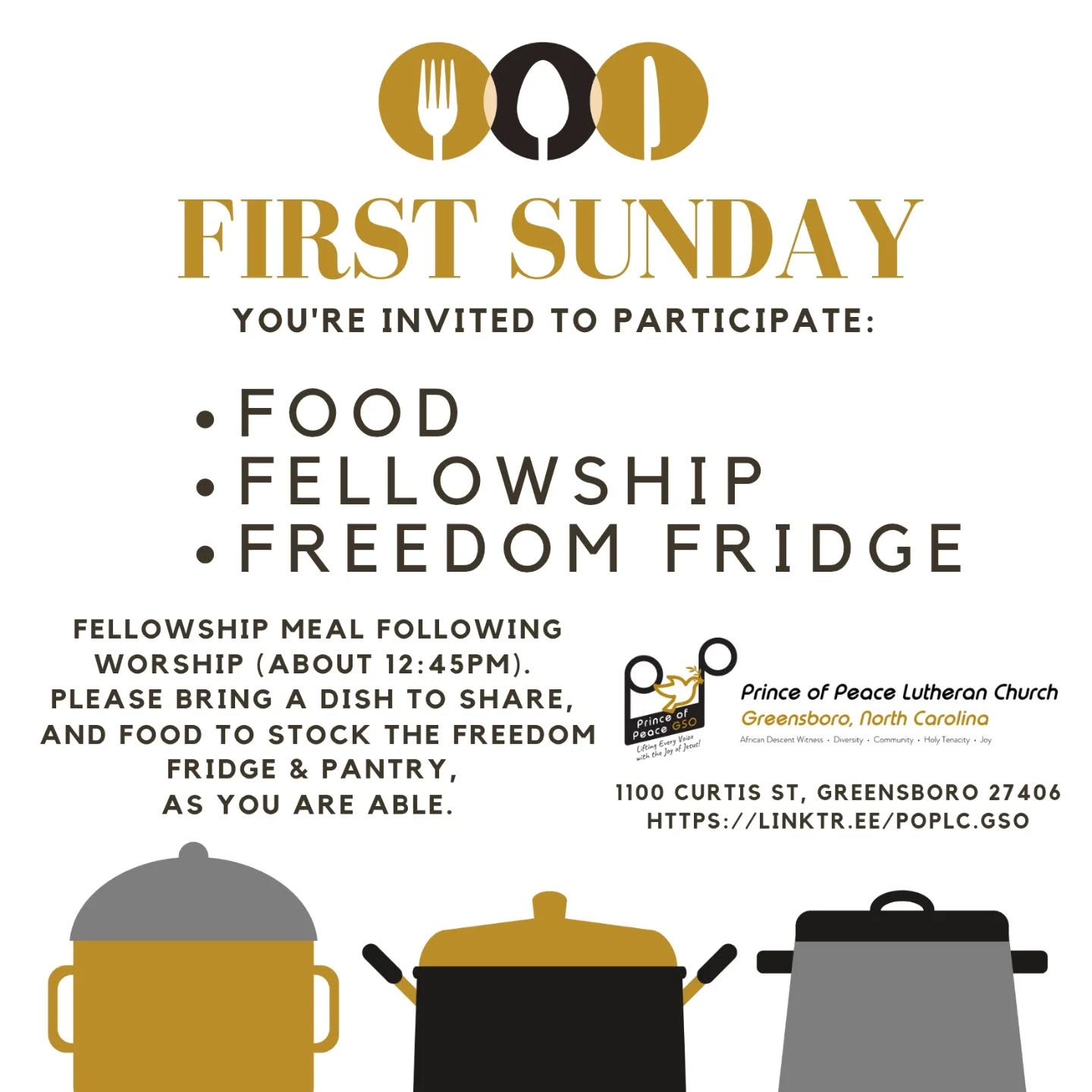 You are invited & welcome at Prince of Peace #FirstSunday / #AllSaintsSunday
🛍️ Please bring Freedom Fridge donations
📖 10am Adult Bible Study
✝️ 11am Worship, Children's Message, Communion
🍲 12:45pm Fellowship Meal
➡️ 1100 Curtis St Greensboro 27406
🖥️ Livestream - Facebook & YouTube
https://linktr.ee/POPLC.GSO