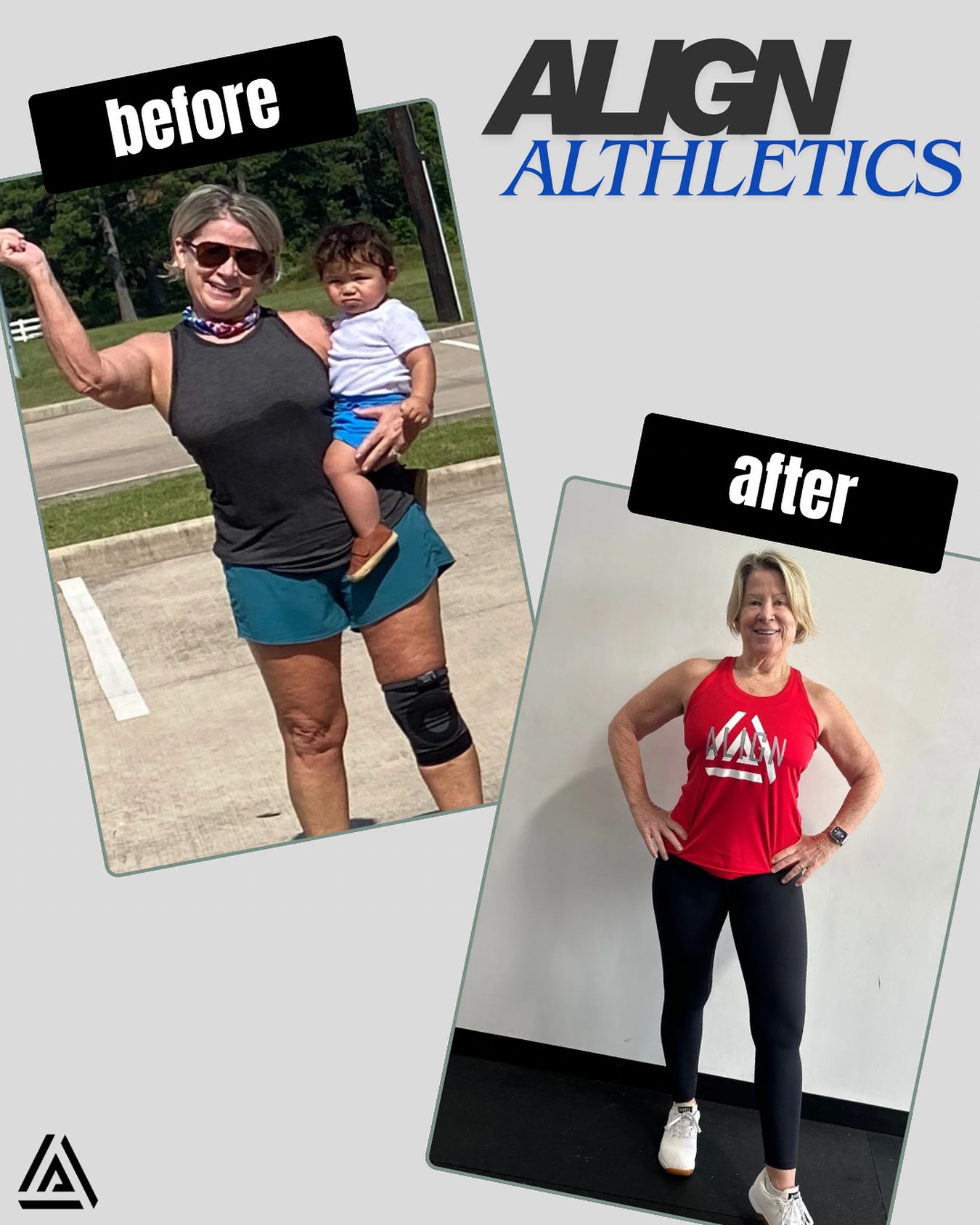 Sharon did the work.
One year apart. Same person. Higher strength. Better energy. More confidence.
She trains three to four days per week with us.
Personal training. Small group sessions. Nutrition support.
She lifts weights. She moves with intent. She stays consistent.
You do not need perfection. You need commitment.
You decide. You show up. You earn results.
Your turn.
Reply START to get your first week scheduled.
#alignathletics
#transformationtuesday
#tomballtx
#cypresstx
#houstonfitness
#strengthtrainingforwomen
#womenwholift
#over50fitness
#fitover50women
#fitmomsclub
#functionalfitness
#bodyrecomposition
#strongnotskinny
#gymtransformation
#realresults
#communitygym
#personaltraininghouston
#smallgrouptraining
#strengthandconditioning
#yourstrongestself
#thealignathletics