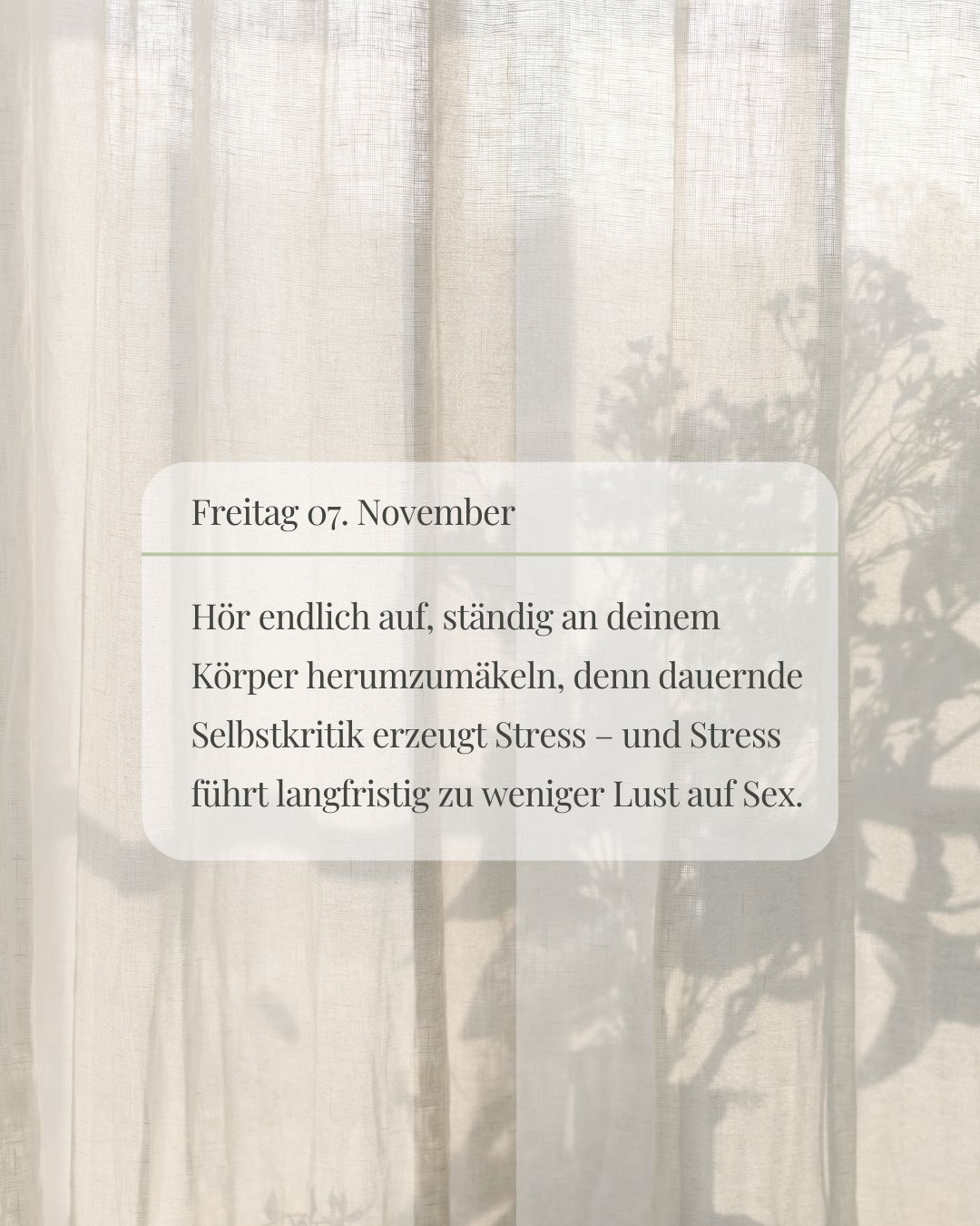 Wenn du deinen Körper nicht annimmst und dich ständig kritisierst, wirst du langfristig auch Schwierigkeiten haben, Lust in ihn einzuladen.
Wir brauchen Wohlwollen gegenüber unserem Körper, um Lust überhaupt empfinden zu können.
#Selbstliebe #Körperakzeptanz #BodyPositivity #SelfLove #Selbstwertgefühl