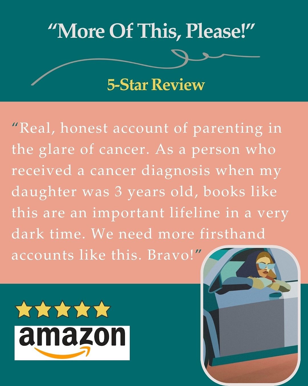 🌟5-Star Review🌟: “More of This Please”
I always told myself that if my book helped helped just one mother, I’d be happy. I hoped it might reach someone navigating that impossible space between parenting and treatment.
To the reader who shared this: thank you for your courage and reminding me why telling our stories matters.
If my book helps you in one of those dark times, I hope it helps you feel a little less alone.
If you haven’t already, I’d love for you (or someone you know) to check it out.
#icanthavecancerihavecarpool #momswithcancer #motherswithcancer #moreofthisplease