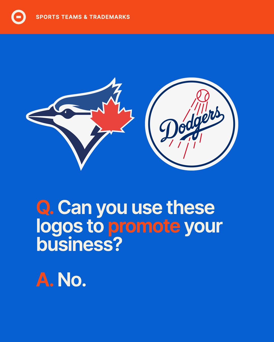The answer is almost always “no” - even if you’re a well-meaning local business, or just using the logo on social media.
When it comes to trademarks, the basic rule is simple: businesses can’t use another entity’s trademark without permission.
Sports teams are strict about enforcing their marks - and for good reason. Trademark law requires it. If teams allowed every business to use their logo, the brand would lose its distinctiveness - and, eventually, its trademark protection.
Plus, it would tank the value of brand partnerships. Official partners pay for exclusive rights to use team logos. If any business could use the logo for free, those rights wouldn’t be worth much.
It’s worth noting - trademarks aren’t just for big businesses - they add value to businesses of all sizes and give you a powerful tool to protect your brand.
#trademarks #IPlaw #worldseries #bluejays #dodgers