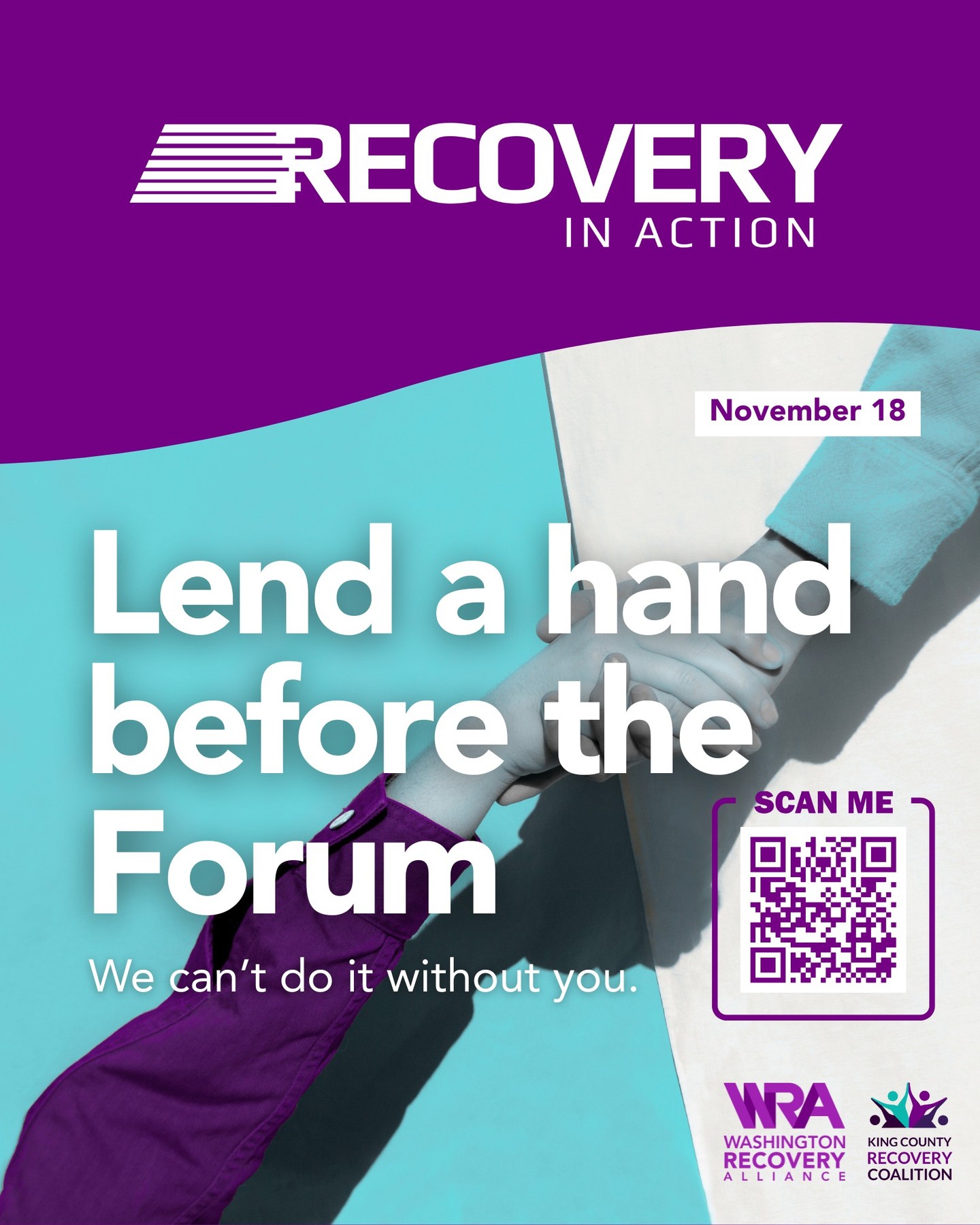We’re looking for a few community-minded people to help bring Recovery in Action to life on November 18.
This pre-event, held just before the King County Behavioral Health Legislative Forum, is all about connection, collaboration, and celebrating the recovery community. Volunteers will help with event setup, guest check-in, and welcoming attendees to our interactive booths.
If you’ve been looking for a way to get involved, this is a great place to start.
Volunteer shift: 3:30–6:30 PM
Location: Hilton Seattle Airport & Conference Center
Sign up here: forms.gle/P2QCfnpX5YFivRpf6