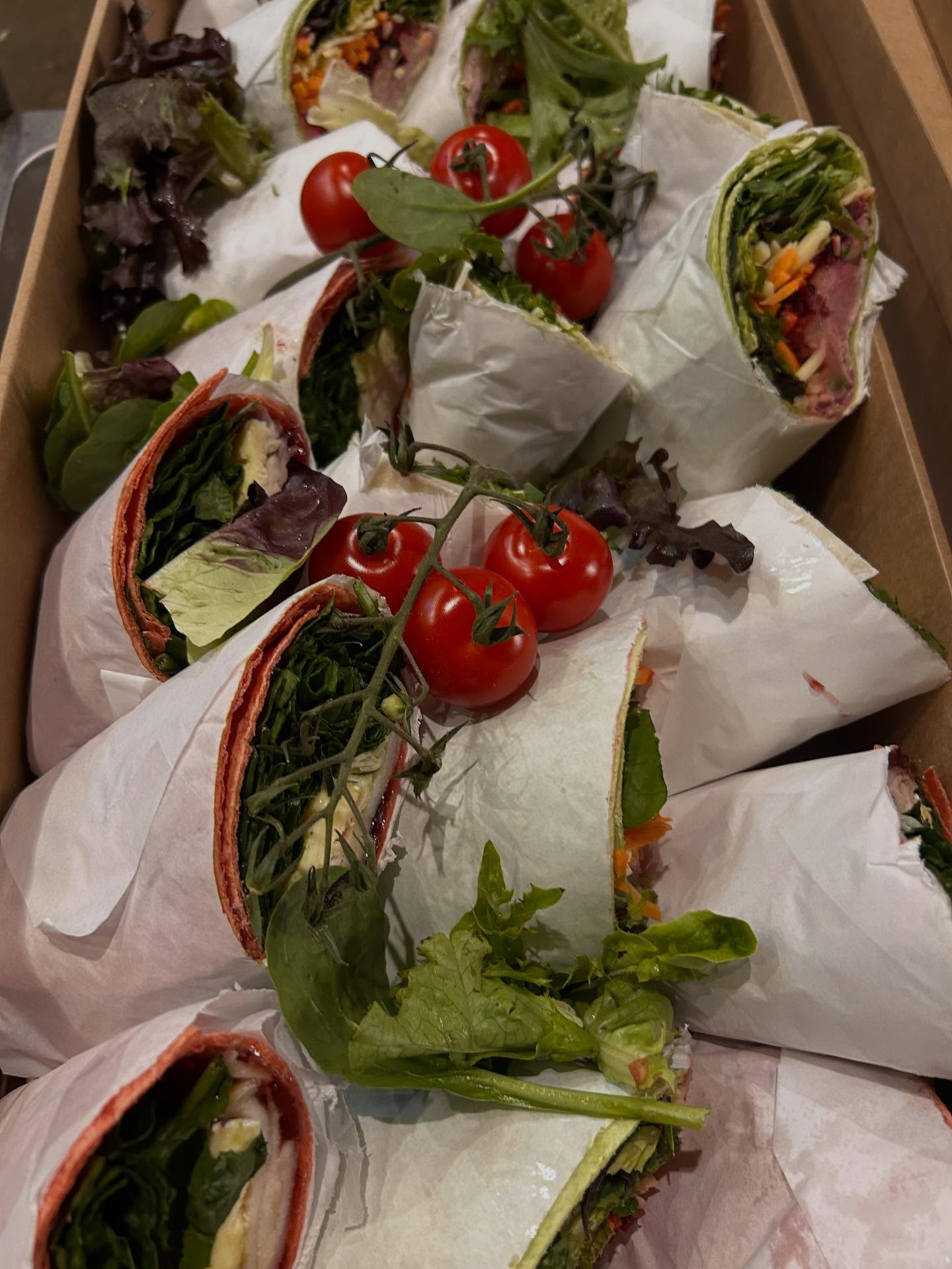 Beautiful wraps and sandwiches for our catering order this morning! Plus a delicious sweets grazing platter. Enjoy @windystationwoolshed