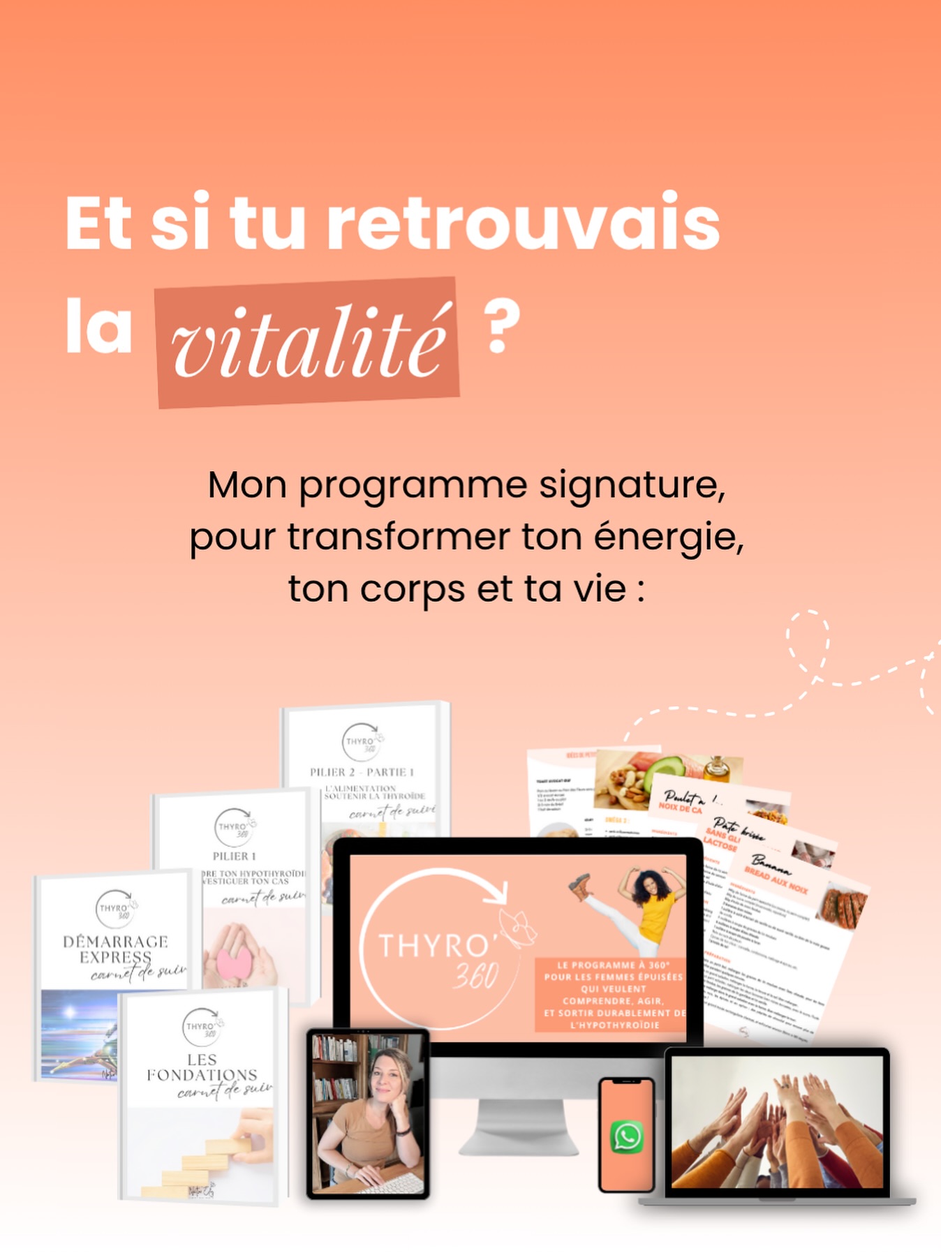Et si tu pouvais retrouver ton énergie, te sentir à nouveau toi, dans ton corps et dans ta tête… sans te battre contre ton hypothyroïdie ?
C’est exactement pour ça que j’ai créé Thyro’360 🙌🏻
Un programme complet pensé pour les femmes qui veulent arrêter de tester 1000 choses dans tous les sens, et enfin suivre un accompagnement structuré, clair et efficace pour transformer leur énergie, leur métabolisme, leur rapport à leur corps et leur vie.
Thyro’360 c’est :
• une méthode claire étape par étape
• un vrai suivi (tu n’es pas livrée à toi-même)
• des outils concrets pour avancer sans te sentir débordée
• et surtout… des résultats durables !
Si tu sens que ton corps te freine aujourd’hui, qu’il t’empêche de vivre pleinement qui tu es, alors oui : tu es au bon endroit.
Tu veux que je t’en dise plus ?
Commente “360” ou envoie-moi un message, je t’expliquerai si le programme peut t’aider.