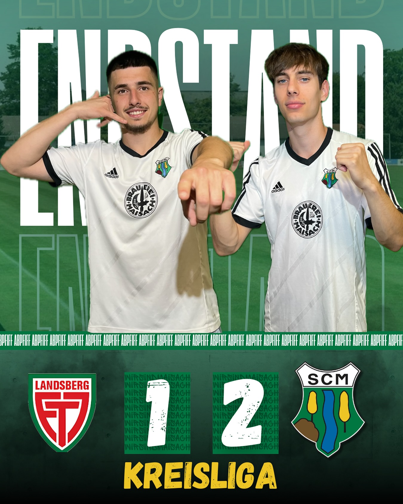 📞 Hallo, bitte einmal 3 Punkte zum Mitnehmen! 💪
Wichtige 3 Punkte gab es am Wochenende für unsere Erste in Landsberg! Nach 1:0 Rückstand konnten wir das Spiel durch 2 Debüt-Treffer zu unseren Gunsten drehen! 🤝
⚽️ Simon Serter
⚽️ Frano Simic
👏 Erwähnenswert sind auch die Leistungen von Dominik Obermeier und Julian Statnik aus der zweiten Mannschaft, die den ersatzgeschwächten Kader unserer Ersten verstärkten und mit ihren Leistungen entscheidend zum Sieg beitrugen! 💚
#wirsindmaisach