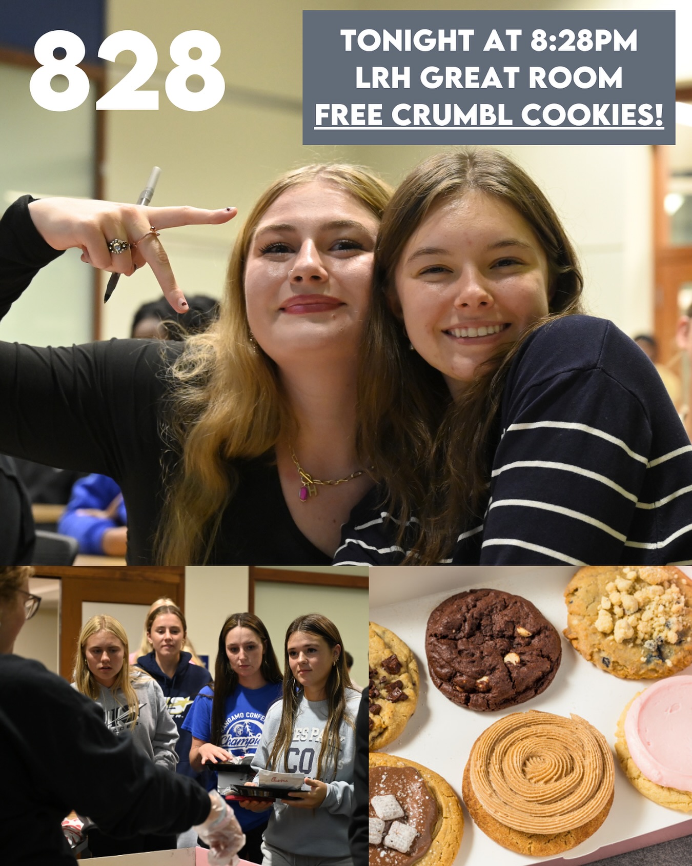 Free CRUMBL cookies TONIGHT at 828! We’ll see you there! 🍪🎟️🔥