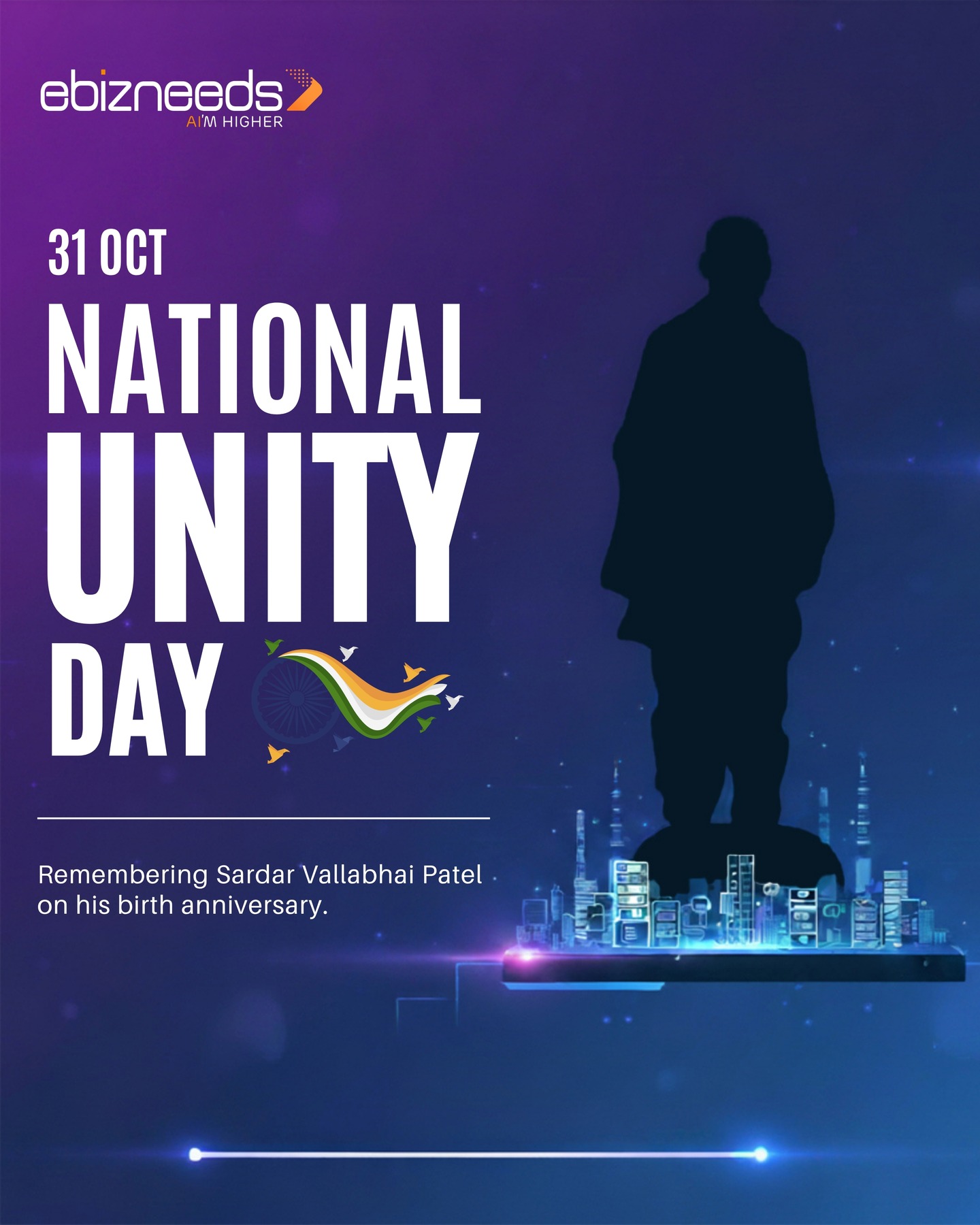 Just like technology connects the world, unity connects our nation!
Celebrating the spirit of oneness and the vision of Sardar Vallabhbhai Patel this #NationalUnityDay.
#eBizneeds #RashtriyaEktaDiwas #UnityForProgress #OneNationOneVision