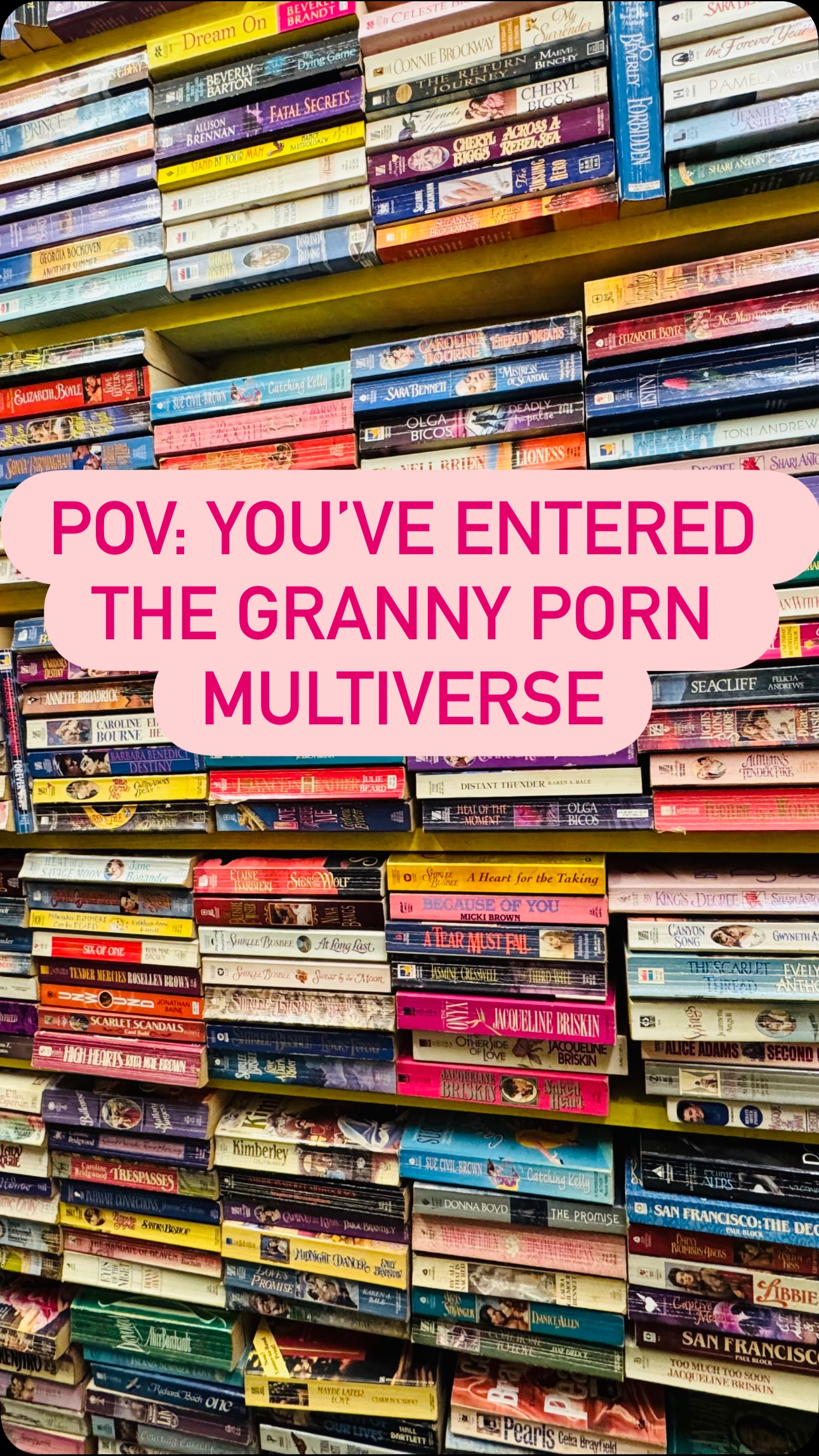 Where the air smells like old paper, White Diamonds, and suppressed desire. 💋 #GrannyPornParadise #ImNotJudging #RomanceNovelHeaven #ThriftShop #GrannyPorn #HowManyCanIFitInMyTruck #funnyreelsvideo