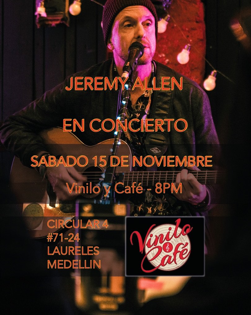 Excited to play on Saturday 15th November in @viniloycafe! #medellin #medellincolombia #colombia #quehacerenmedellin #eventosmedellin #musicaenvivo #conciertosmedellin
#indiemusic #singersongwriter #livemusic #britishmusic #originalmusic #rockacustico #singerwithguitar #expatmusician #englishsong #musicainglesa
#expatlife #medellinexpats #inmedellin #digitalnomadlife #travelmedellin #inglesmedellin #medellinmusicscene
#livemusicmedellin #concertomedellin #eventomedellin #musicnight #acousticnight #15noviembre