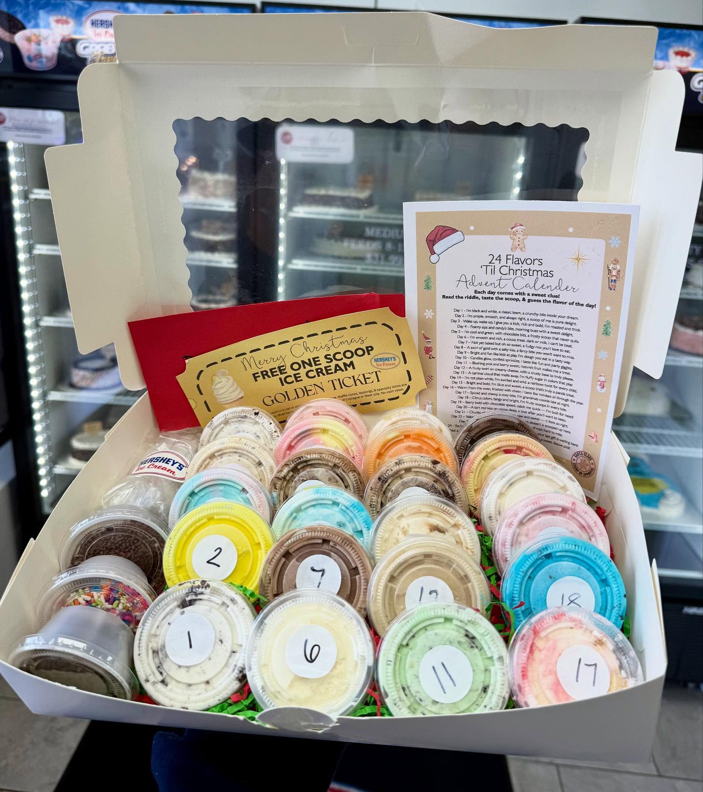 Now that Halloween is over… it’s timeeeeeeeeeee 🎤 (as Mariah Carey would say 😜)
Ice Cream Advent Calendars are the best way to countdown to Christmas. 23 days of ice cream + a special surprise on day 24! All flavors included are peanut & treenut free (read allergen disclaimer on our form).
✨ Orders close November 14th — so don’t miss out! Link to order is in our Bio✨