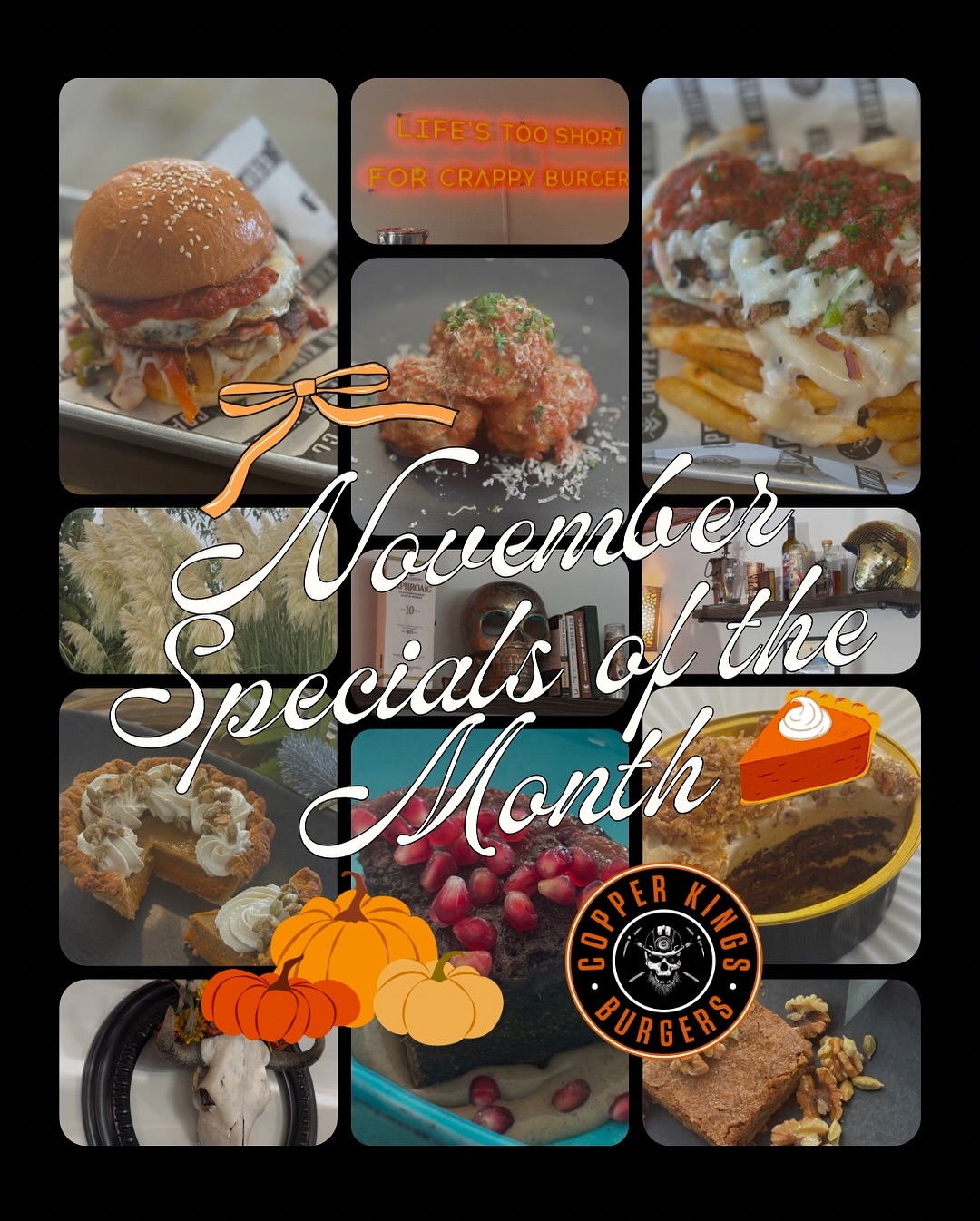 🍂 NOVEMBER SPECIALS ARE HERE! 🍂
It’s giving cozy comfort food with a side of nostalgia 😋 From pizza-night flavors turned burger magic to fall desserts that taste like a hug — November’s lineup is stacked with flavor from start to finish.
🍔 Teenage Mutant Ninja Burger
Charbroiled house-made Italian sausage patty topped with slow-simmered marinara, pepperoni, mozzarella, sautéed mushrooms, onions, green peppers, and black olives on a Japanese milk bun.
🍟 Shredder Fries
House-made Italian sausage patty smothered with slow-simmered marinara, pepperoni, mozzarella, sautéed mushrooms, onions, green peppers, and black olives served over a bed of crispy battered fries.
🐷Splinter Balls
4 house-made beef and pork meatballs topped with slow-simmered marinara and Parmesan, served with house-baked focaccia.
🥧 Pumpkin & Sweet Potato Pie
Flaky butter crust filled with pumpkin and sweet potato layers, topped with whipped cream and candied pepitas. Sized to share (or not!).
🍰 Persimmon Says Cake
Moist spiced persimmon cake served warm with Chinese five-spice scented créme anglaise and pomegranate arils.
🍪 Sugar & Spice Icebox Cake
Spiced gingersnaps layered with apricot cream and buttery candied oats.
☕️ Turkish Coffee Blondie
Coffee and cardamom-infused blondie filled with crunchy salted walnuts.
🍁 Come hungry, leave happy — because life’s too short for crappy burgers.
📍Copper Kings Burgers | San Marcos, CA
.
.
.
.
.
.
#CopperKingsBurgers #BestBurgers #GourmetBurgers #JuicyBurgers #BurgerLovers #FoodieFinds #BurgerHeaven #HandcraftedBurgers #FoodiesOfInstagram #BurgerTime #GrillMasters #CheesyGoodness #TastyBurgers #BurgerAddict #EatLocal #Foodstagram #BurgerPerfection #MouthwateringEats #SmashBurgers #SanDiego #SandiegoEats #SDMagazine #bestof2025 #bestofsandiego #dontstopmenow #bestburger #bestrestaurant