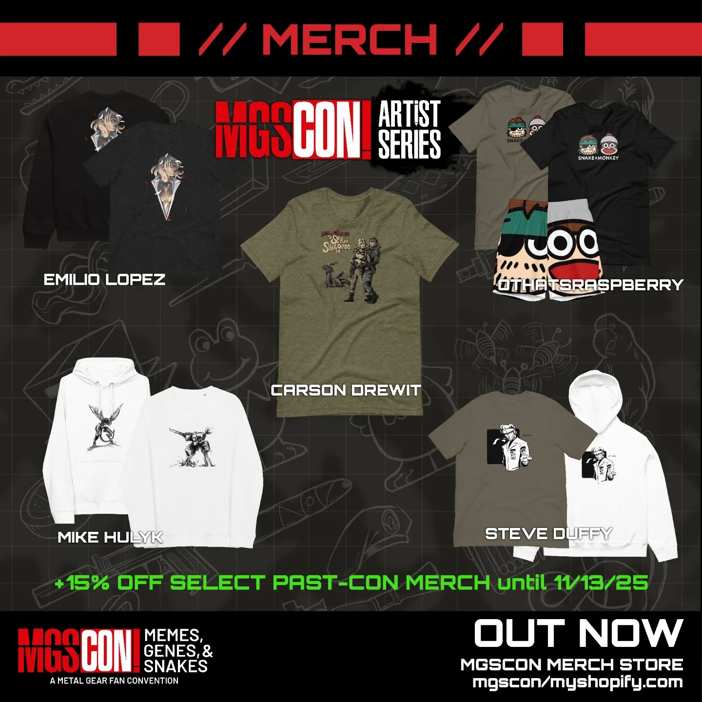 Kept you waiting, huh ⁉️
In case you missed our merch table at MGSCON3, we've just dropped new and exclusive items onto our merch store you can only find on our website's shop. 🔗 Our artist series merch and more fun surprises are available now!
And if you're looking for items from MGSCON1 and 2 to complete your collection, shop our sale on now with code needed!
#mgscon #metalgear #metalgearsolid #mgsdelta #newmerch