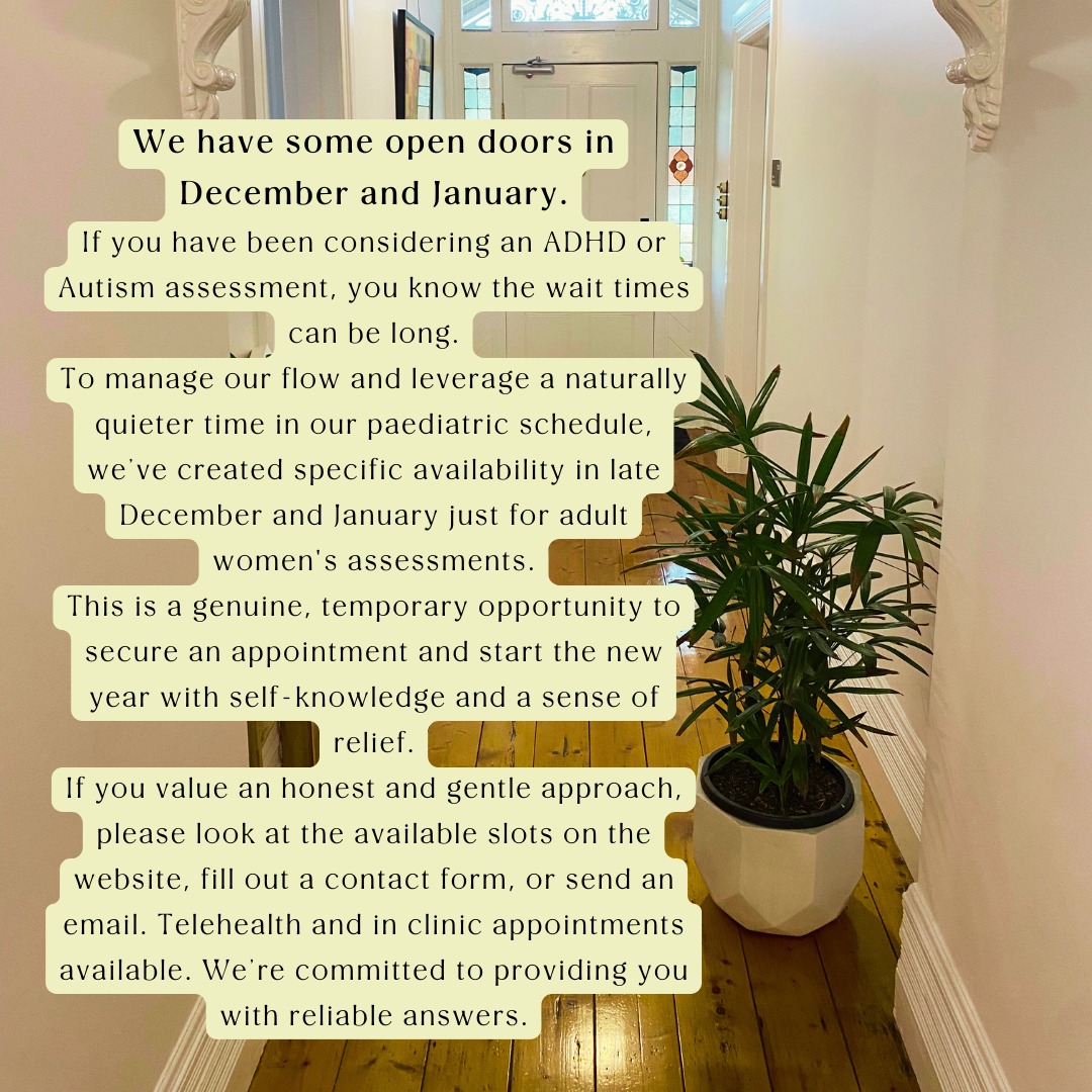If you're ready to explore an assessment, come and chat. Take a look at the website or send an email to get a sense if Glow State Psychology is the right match for you. We’re here to help make it as straightforward as possible.
#DecJanAvailability #WomensMentalHealth #PsychologicalAssessment