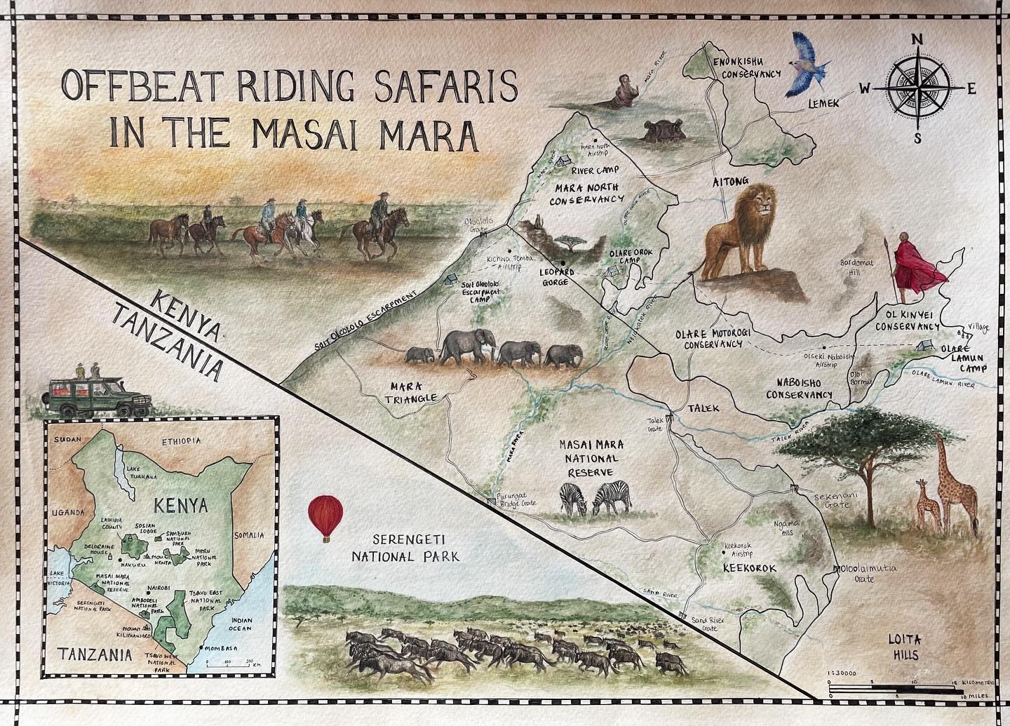Bespoke Map for @offbeatridingsafaris in Kenya 🇰🇪
This was such a fun, and equally educational project, mapping the incredible route that Offbeat take across the Masai Mara. The design includes their camps across the Mara, the iconic Leopards Gorge, and the amazing wildlife that can be spotted along the way.
I’d love to take on more projects like this! Whether it’s for lodges in Africa, villas in Europe, estates in Scotland, or anywhere across the globe - please share, spread the word, and get in touch to find out more 🌍
#offbeat #offbeattravel #offbeatridingsafaris #bespokemap #bespokeart #commission #artist #africaart #ridingsafari #safariskenya #kenya #africa #africasafari