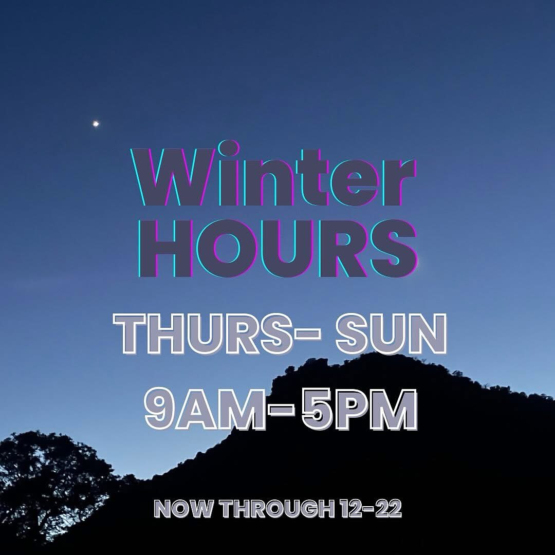 Hi community! Thank you for another great season. We have shifted to our winter hours and will be open Thursday through Sunday from 9am -5pm until Dec. 21st.