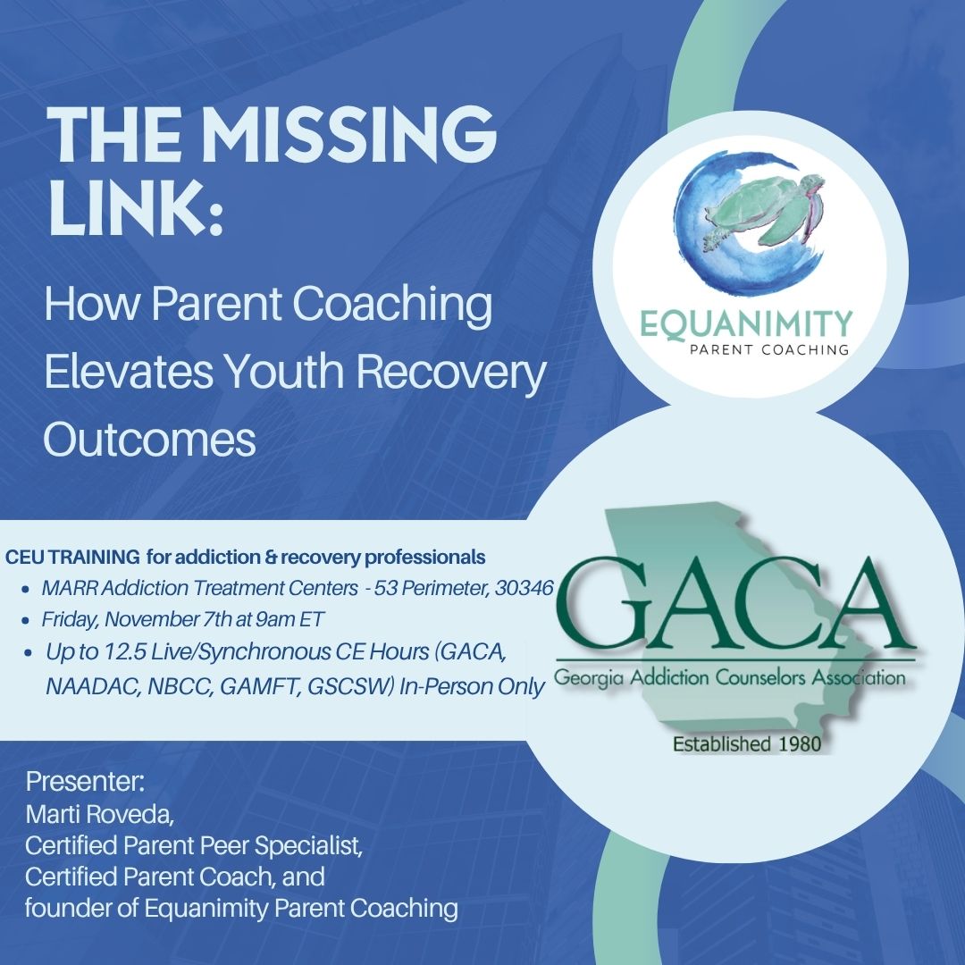 A teen can be thriving in treatment… while the home still feels anxious or uncertain.
That’s where parent coaching comes in, walking alongside therapy to bring calm, structure, and connection back into family life.
When caregivers are seen and supported, the entire recovery journey grows stronger.
Join me for The Missing Link: How Parent Coaching Elevates Youth Recovery Outcomes, Tomorrow, November 7, 2025 at 9am ET at MARR Addiction Treatment Centers
If you serve teens, young adults, or families in recovery, let’s connect and keep building the kind of collaboration that lasts far beyond discharge.
#ParentCoaching #YouthRecovery #FamilyHealing #GACA #NAADAC #AtlantaTreatment #EquanimityParentCoaching #RecoveryJourney