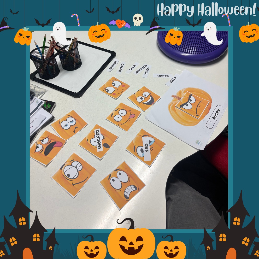 Happy Halloween! 🎃 Today we used pumpkins to explore emotions and practice self-regulation in a fun, festive way. 👻
#EmotionalRegulation #OccupationalTherapy #OTKids #HalloweenFun #ChildDevelopment #SelfRegulation #TherapyActivities
