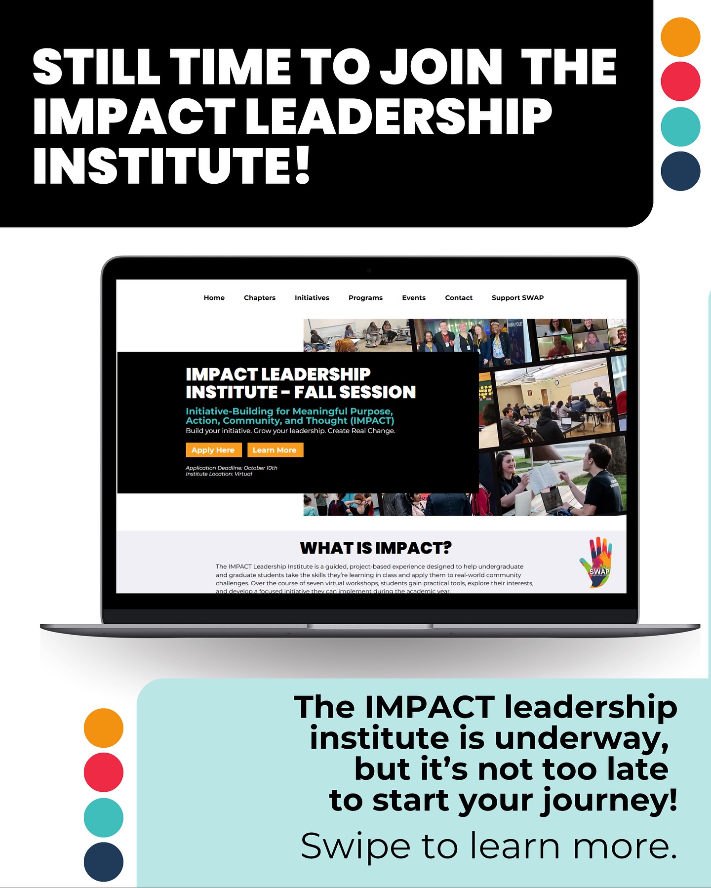 There is still time to make an impact before the year ends!
The IMPACT leadership institute runs November - December, bringing students together virtually each week to design and launch initiatives that create real change in their communities. Join peers from campuses across the country and start turning your ideas into action!
🔗 Apply now at www.studentswithapurpose.org/impact (in bio)
💬 DM us any questions you might have!