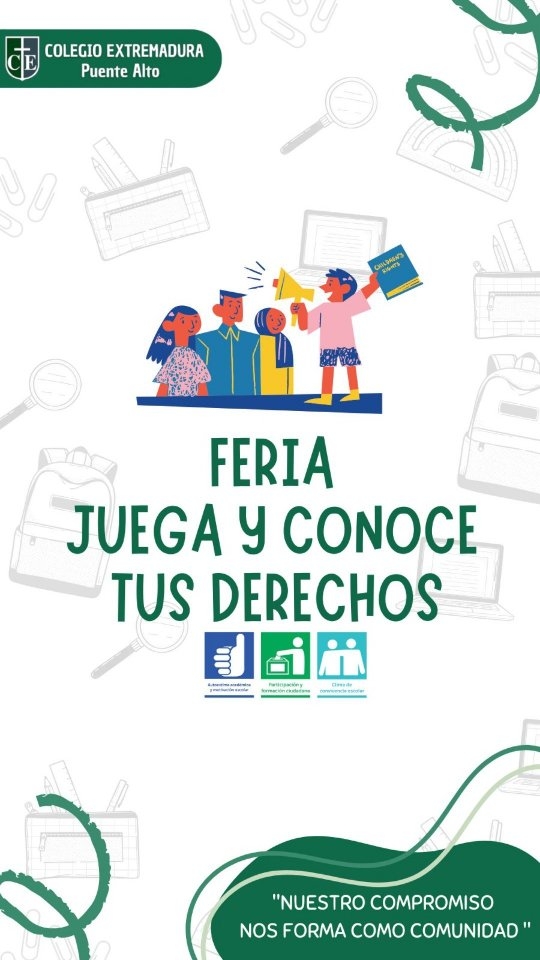 Feria Juega y Conoce tus Derechos👧🧒
El reciente jueves 30 en medio de nuestro 26 aniversario realizamos en el patio de educación parvularia la "Feria Juega y Conoce tus Derechos", donde nuestros queridos niños y niñas de Pre Escolar, 1ro y 2do básico pudieron disfrutar aprendiendo sobre los derechos de los niños.
Con pintacaritas y entretenidas actividades ludicas nuestros estudiantes lo pasaron demasiado bien.
Agradecemos a nuestras redes por permitirnos estas instancias tan significativas para nuestra comunidad educativa.
#colegioextremadura
#colegioextremadurapuentealto
#aniversario
#Pintacaritas #puentealto