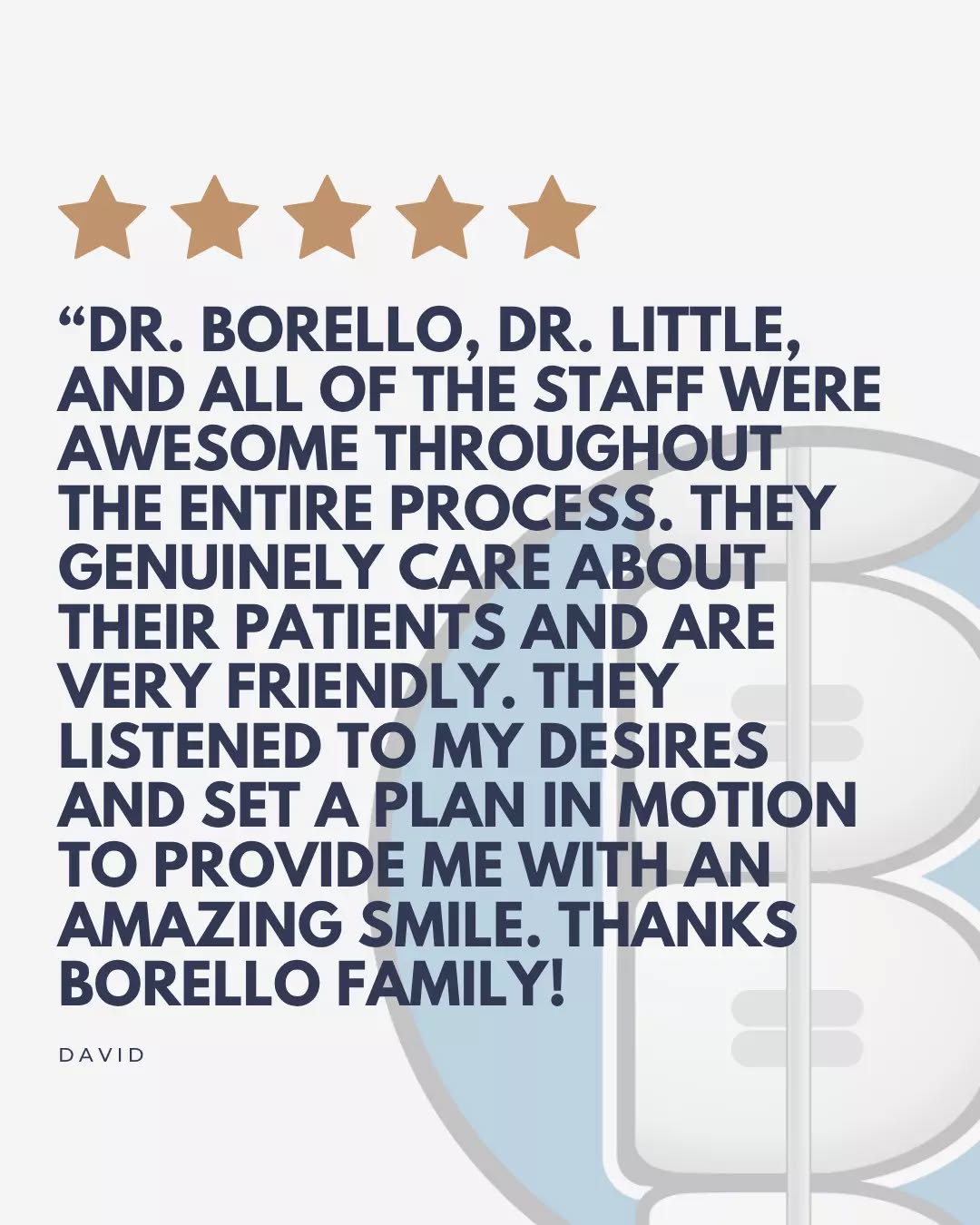 Our goal is simple: make every patient feel seen, heard, and confident in their smile. Thanks, David, for letting us be a part of your journey! 😁