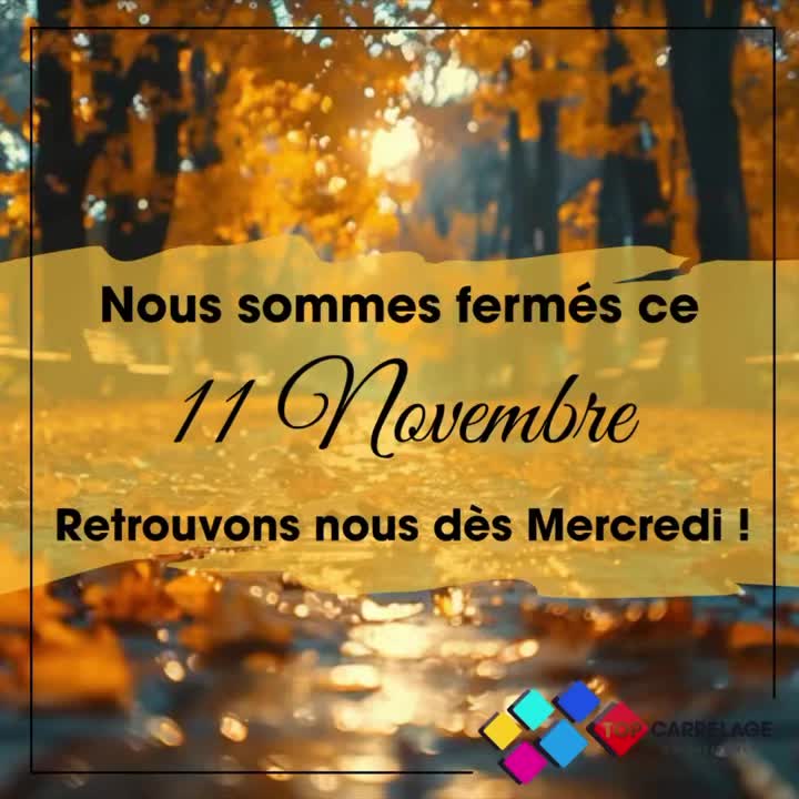 📢 Fermeture exceptionnelle 📢
Votre magasin Top Carrelage Valenciennes sera fermé ce mardi 11 novembre.
Profitez de cette journée pour imaginer vos futurs projets carrelage 🧱 !
Nous serons heureux de vous accueillir dès mercredi à 9h, avec toujours plus d’idées et d’inspiration.
👉 Explorez nos collections sur : val-carrelage.fr