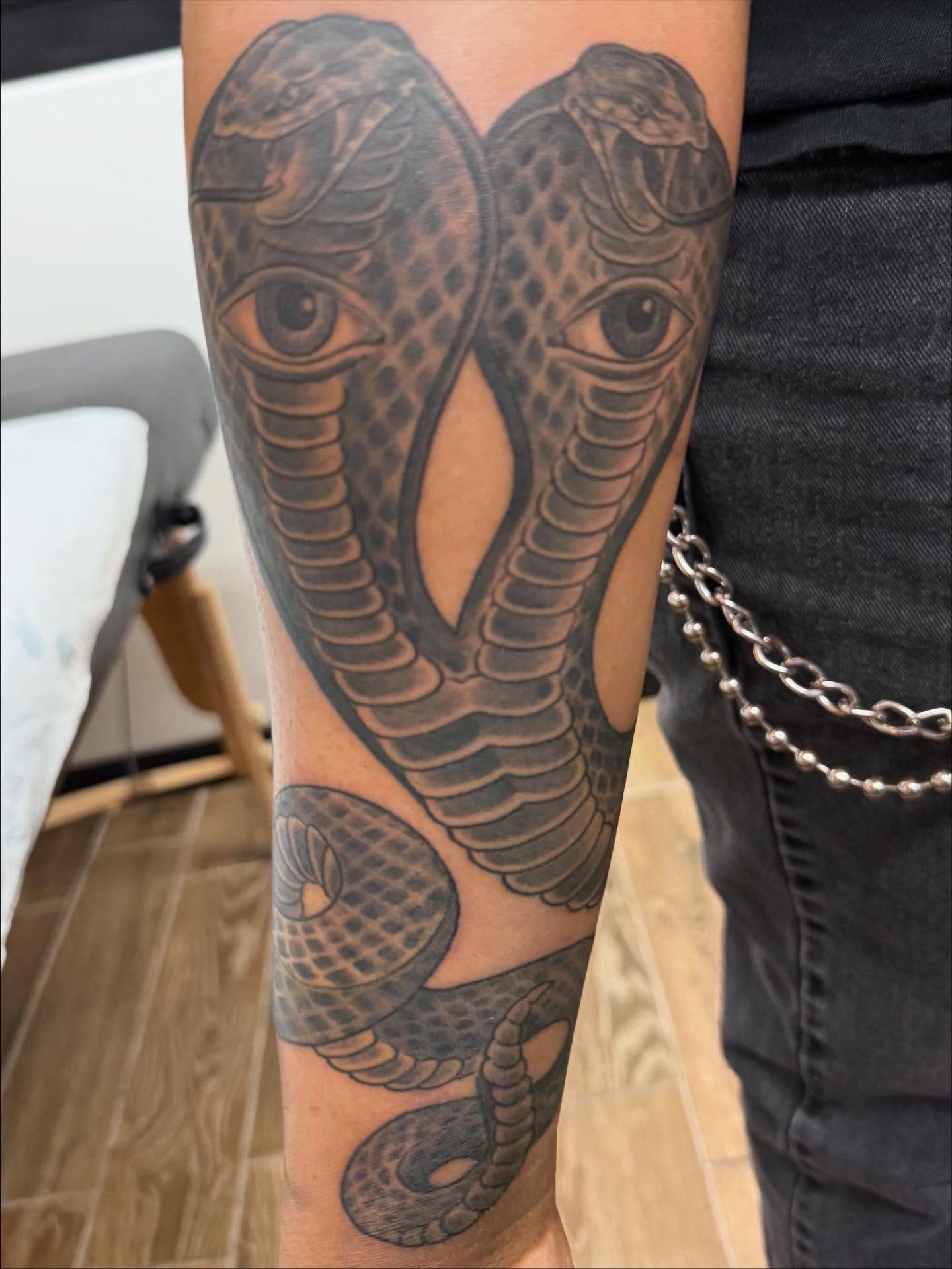 I got to spend the day with a super tough client knocking out this tattoo in one shot. Huge thanx to them for making the trip from Newport News and all the trust…. Always Good Times!