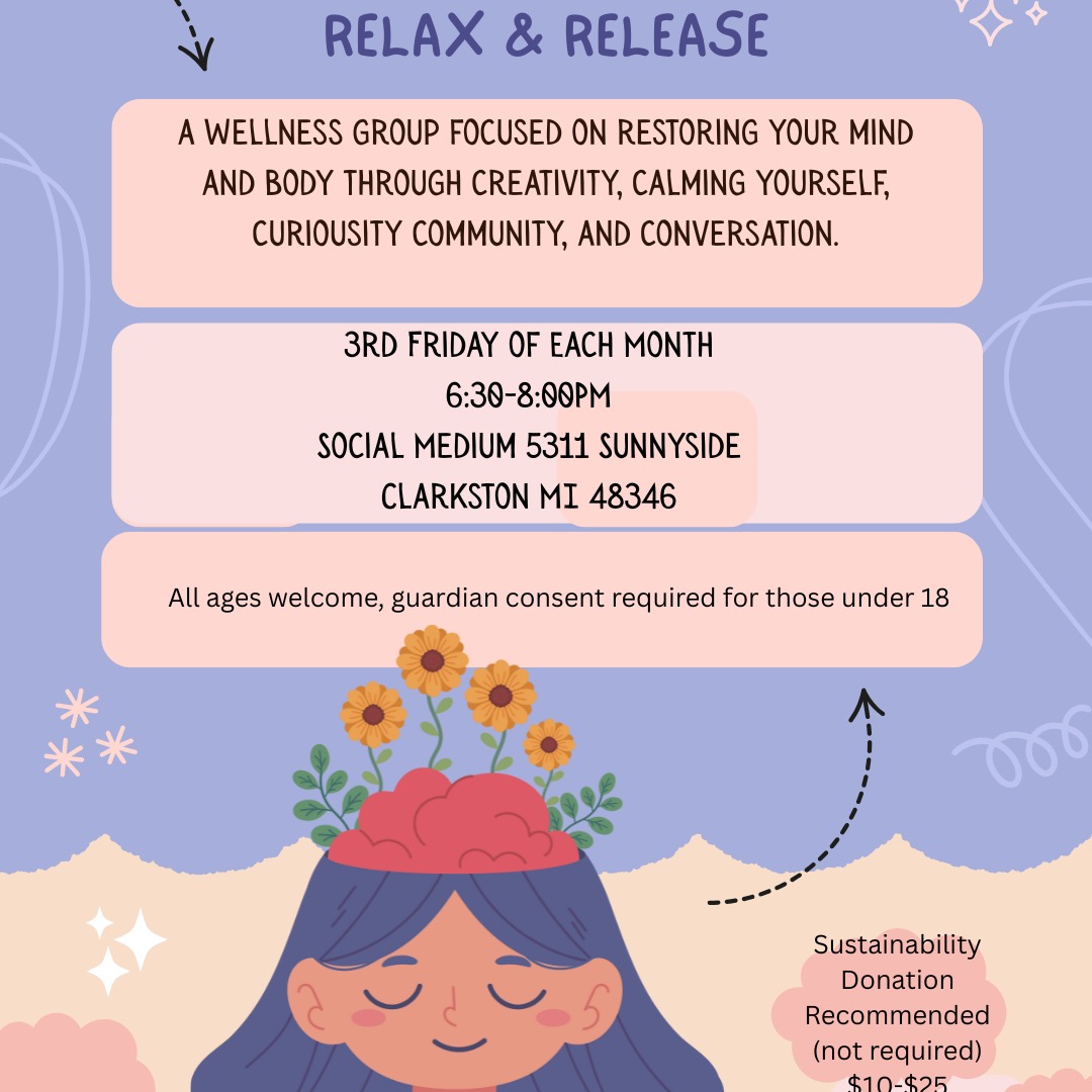 So excited to introduce our new monthly community group for all ages! RELAX & RELEASE!! We will hold our first group November 21, 2025! See ya there :) “The time to relax is when you don’t have time for it.” Sidney J. Harris