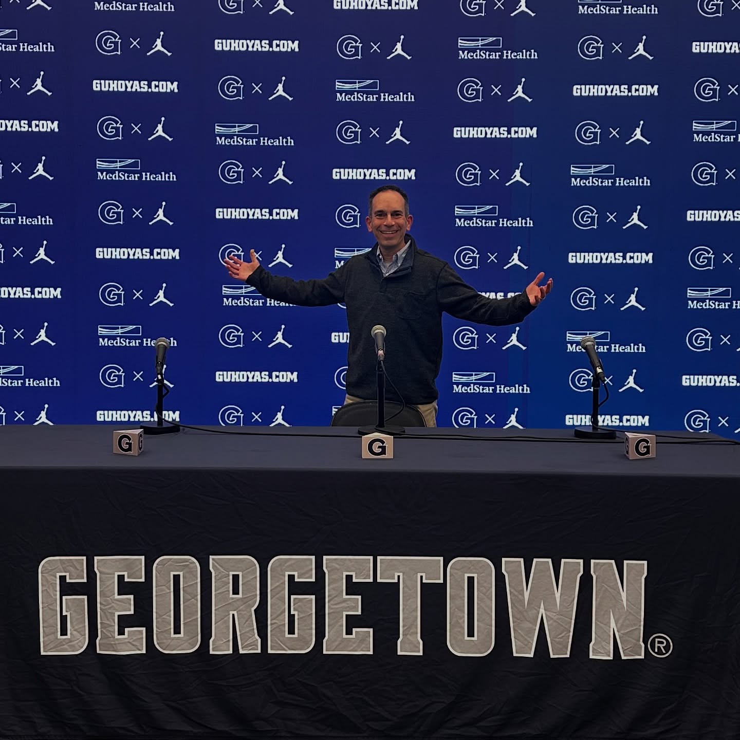 Back at the mic for my 30th season with @georgetownhoops. Started at the old Cap Centre hosting the Chevy Chase Check Card Cash Giveaway at the 16-minute time out of the second half. From there, more sponsored breaks with on-court and in-the-stands fun. I’ve given away cash, cars, concert tickets, even mattresses while getting to interact with the loyal Hoya family.
When the long time (I mean loooooong time) PA announcer retired, I slid over one seat on the scorers’s table to take on that coveted role and I’ve loved it.
Every basket, sub, foul, recognition ceremony…I’m on it with sincere enthusiasm for our Hoyas. Thank you Georgetown and #hoyasaxa