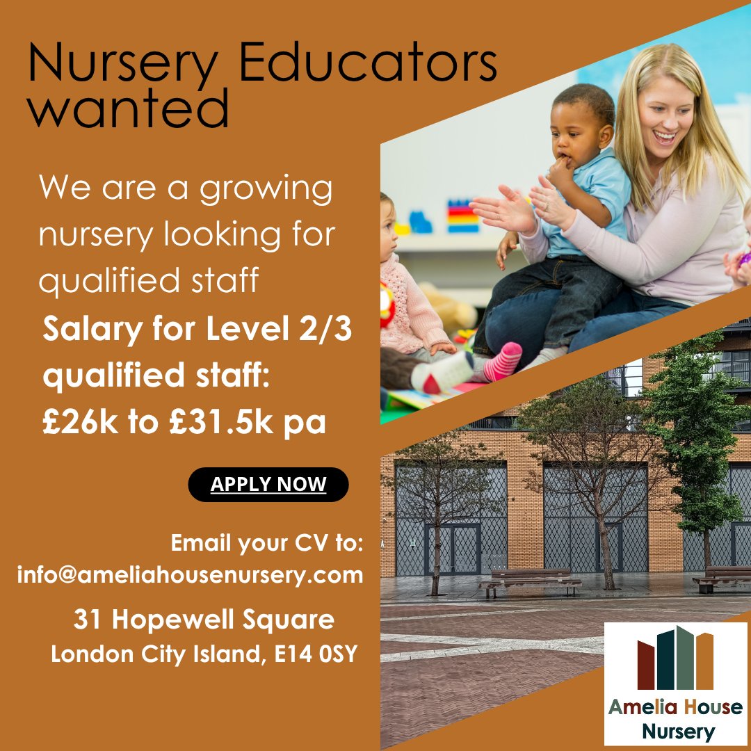 Are you L2 or L3 Qualified Childcare Professional looking for a new challenge? We are a growing nursery looking for qualified staff. Excellent terms and conditions and a £500 joining bonus on completion of your probationary period. Email us with your CV - we want to meet you
#canningtown
#nurseryjobslondon
#childcarejobs
#theislandere14
#daycarejobs