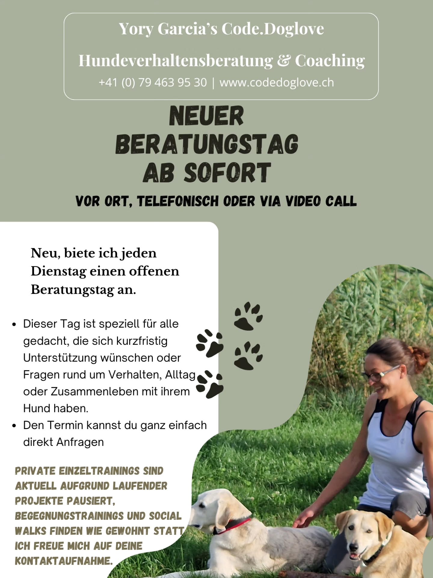 www.codedoglove.ch
#hundeverhaltenverstehen #codedoglove #beratung #coaching #hundeverhalten #hundeverhaltensberatung #ethicaldogtraining #dienstag #beratungstag #hundeliebe #hundeverstehen #hundeverstehenlernen #seminare #neueprojekte #comingsoon #begegnungstraining #socialwalks #lernspaziergang #verfügbar