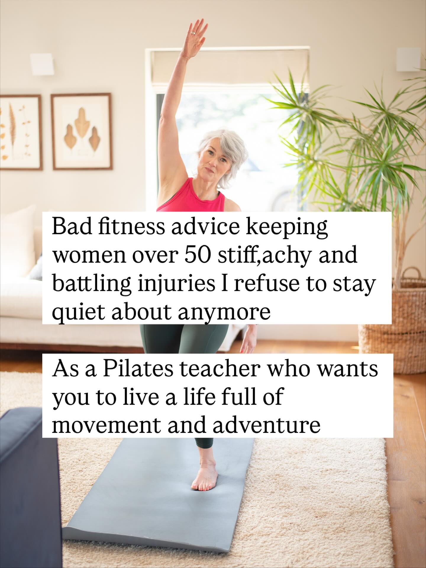 I can’t stay quiet anymore
This is my current hit list of bad fitness advice that’s costing women time, energy,and health
That’s why I created Strong Core.Strong Life
A free 5-Day Pilates core challenge that teaches you the kinda core exercises most active women were never taught.
In just 15 minutes a day I’ll teach you ➡️Routines to strengthen your hips,back, and deep core.
➡️Learn to connect the breath to the movement
➡️Slowing down and focusing on movement that really recruits the muscles that really matter
➡️Proven exercises to get stronger from the inside out.
This is what keeps my clients running PB in their 50s, riding a motorcycle without back pain, going camping and feeling stronger in their 50s than they did in their 30s.
So if you’re ready to feel stable,strong, and pain free because your core carries you through everything you do…..
Comment “CORE” and I’ll send you the link to join the FREE 5-Day challenge where building core strength is the focus of everything we do.
#womenover50 #menopausefitness #midlifewoman #corestrengthening #corestability #homeworkoutsforwomen #onlinepilates
