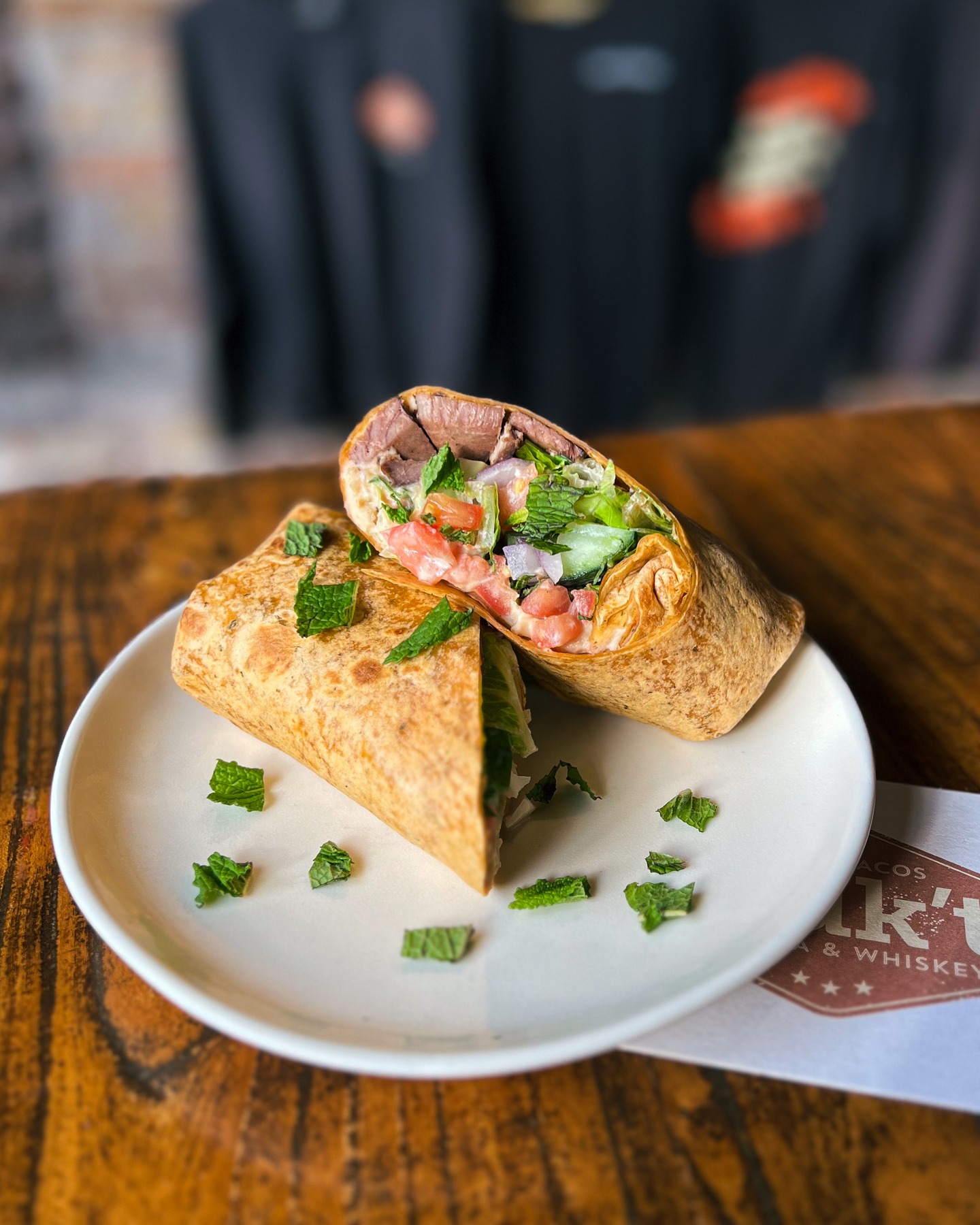 W.T.F. – weekly truk’t feature
LAMB SHAWARMA BURRITO – roasted lamb, lettuce, tomatoes, red onions, cucumber, tahini sauce, mint, hummus, tomato basil tortilla, inspired by the bold flavors of the middle east.
Available through 11/9.