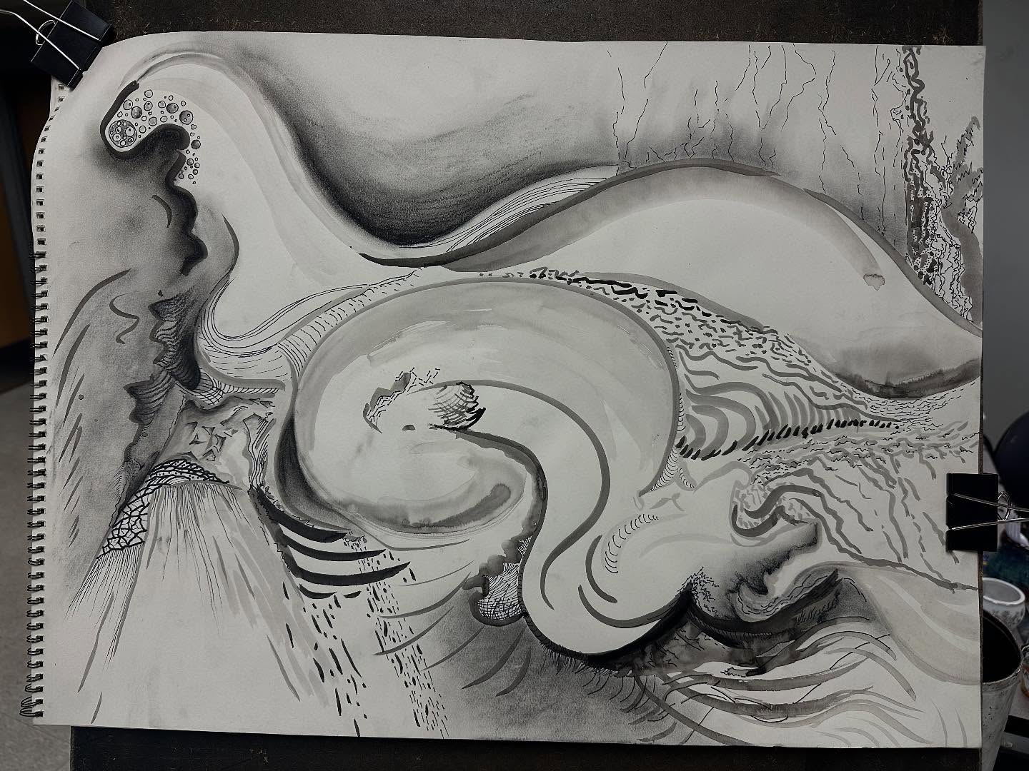 In progress automatic drawing.#drawing #brushandink #mixedmediadrawing #automaticdrawing #janecampart