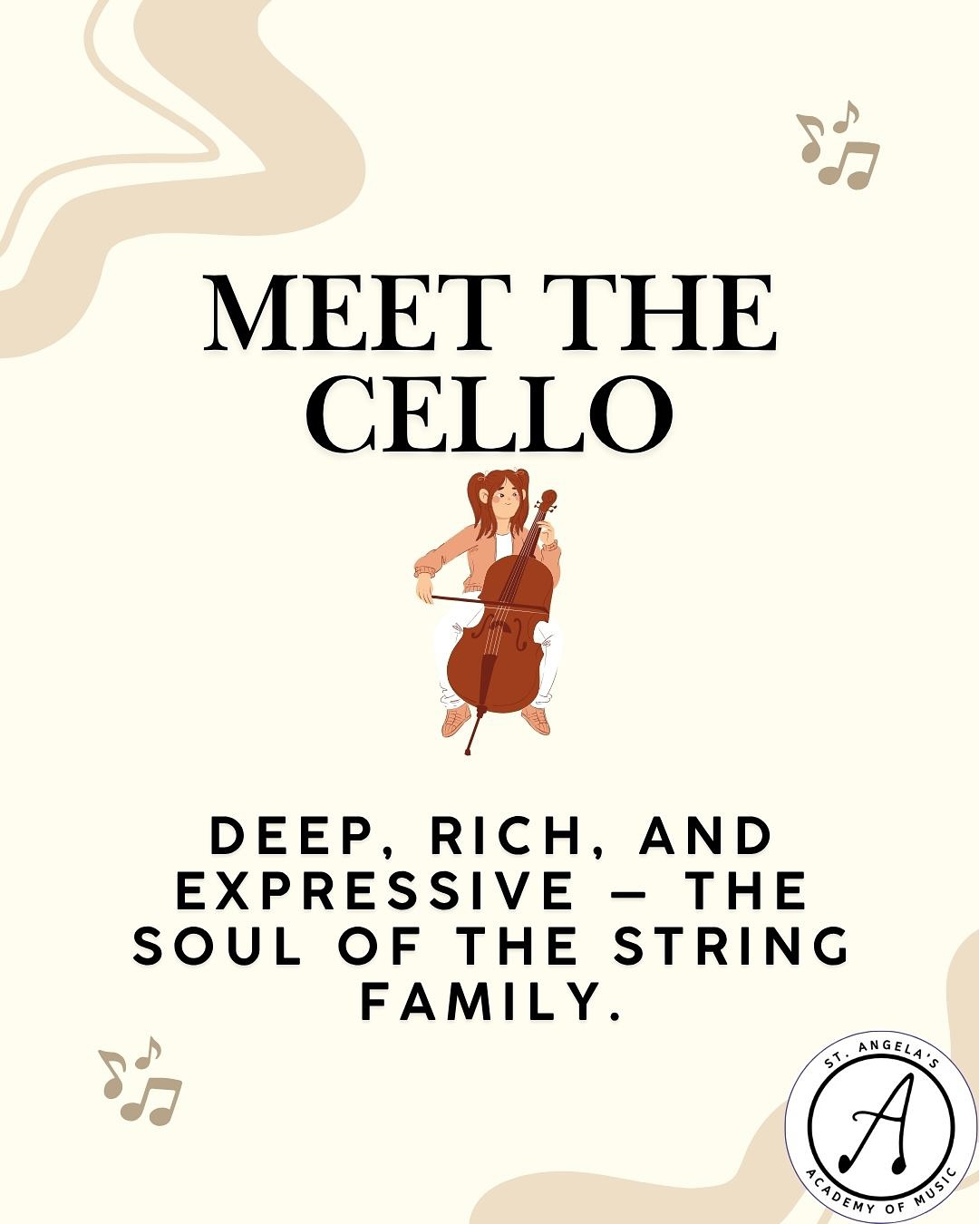 Meet the cello 🎶
The cello’s warm tone makes it one of the most loved instruments of the orchestra 🎵 ❤️
Learn to play with Sonja at St. Angela’s Academy of Mysic. Sign up via our website.