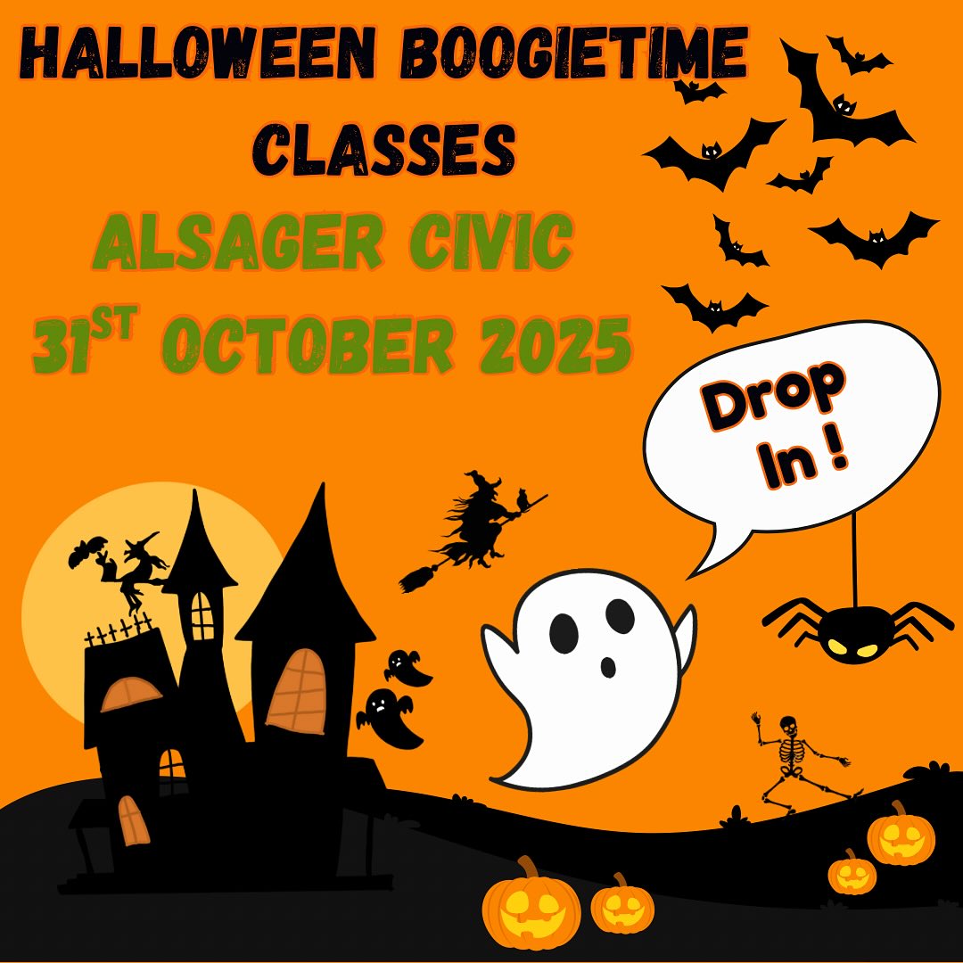 Halloween Boogietime Friday 31st October at @alsagercivic dress up and join us for a spooky session
DROP IN AND PAY ON THE DOOR
10am to 11am Toddlers and younger siblings
11am to 12 noon babies to walking
You don’t want to miss this one 👻🎃