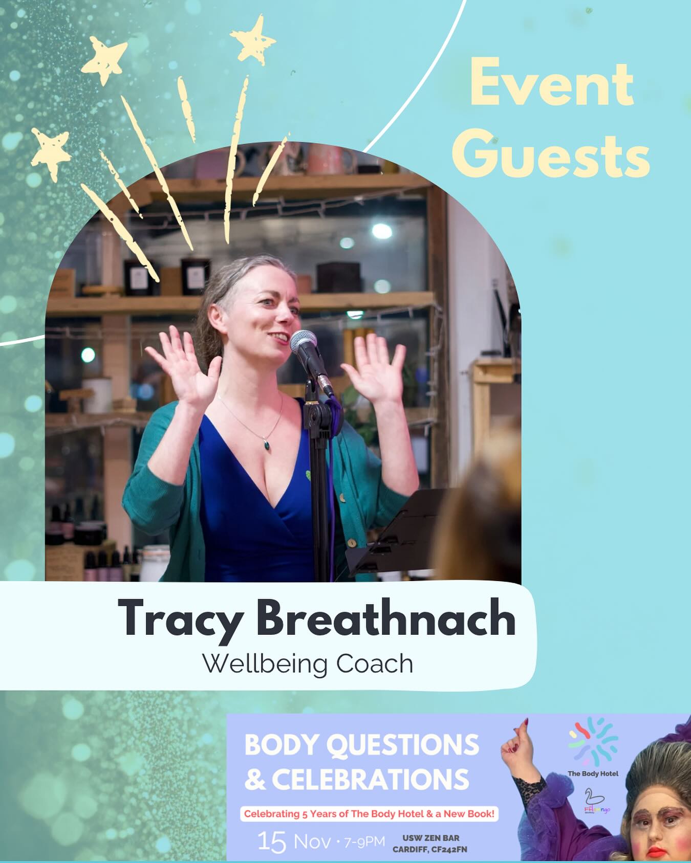 Let’s get to know our first guest at our anniversary event on 15 Nov! Dr Tracy Breathnach is an author, speaker, somatic performance artist, wellbeing coach and researcher with a specialism in arts, health & wellbeing. Tracy will share some reflections about the book in our event!
Get to know more about Tracy via her social media: @trebreathnach
Event info: Body Questions & Celebrations- 15 Nov 7-9pm. Book your space via links in bio. RSVP strongly recommended
#booklaunch #newbook #bodyquestions #wellbeingcoach #wellbeing @wahwncymru