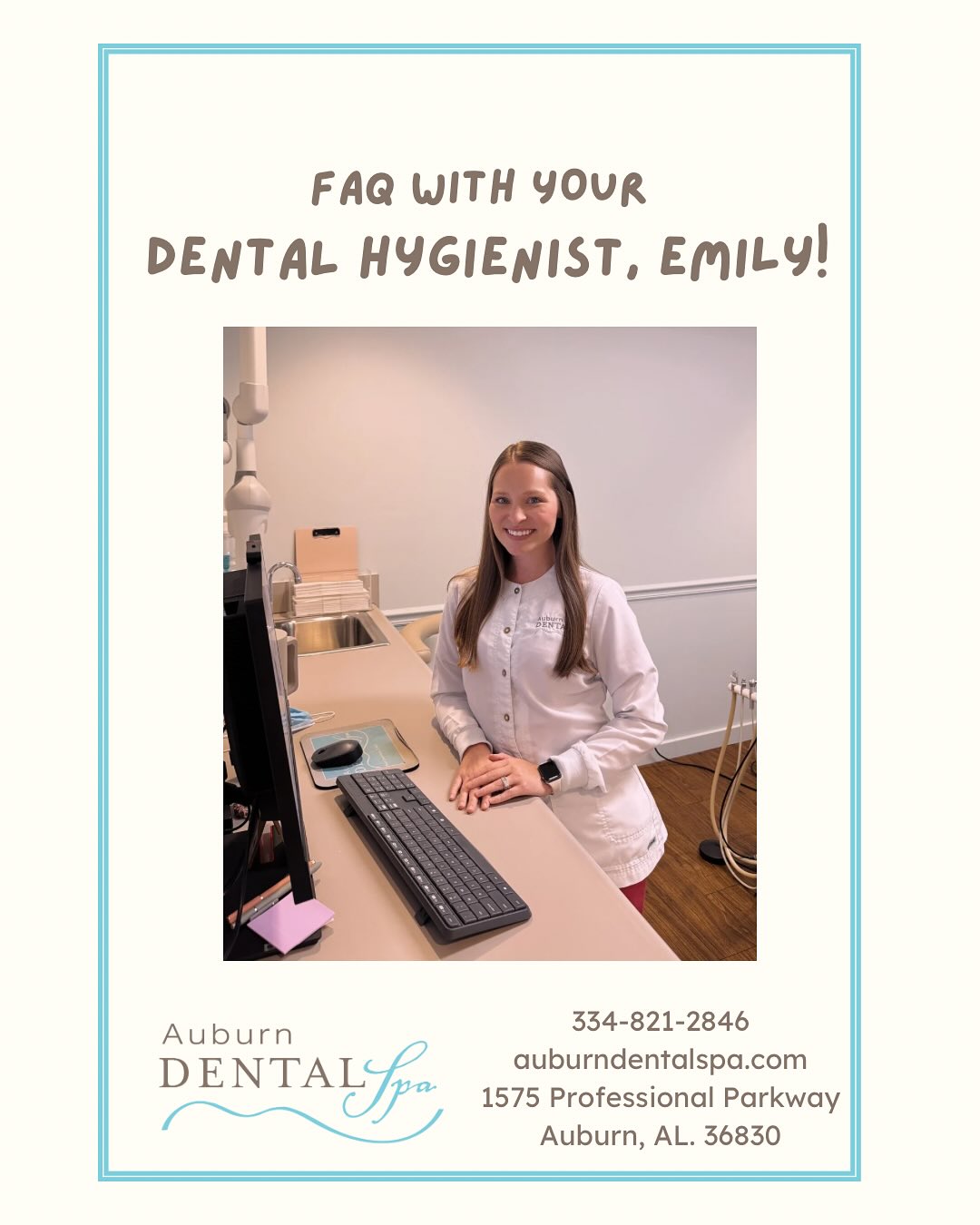 Happy Monday from Auburn Dental Spa!😊
Check out today’s FAQ with our amazing hygienist Emily!🩵